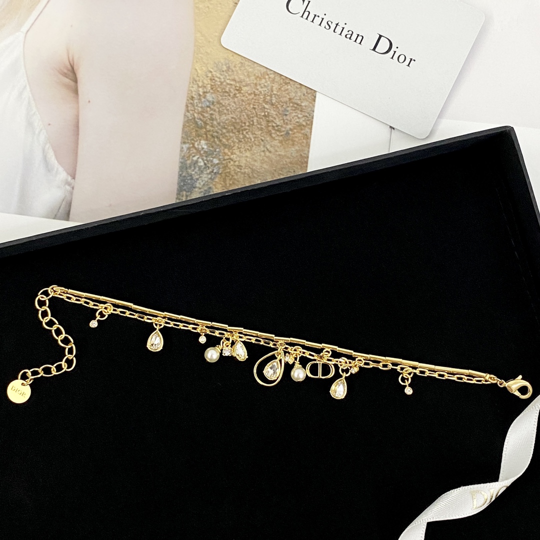 Dior Jewelry Bracelets Hollow water drop diamond pearl double layer - PONI - Image 5