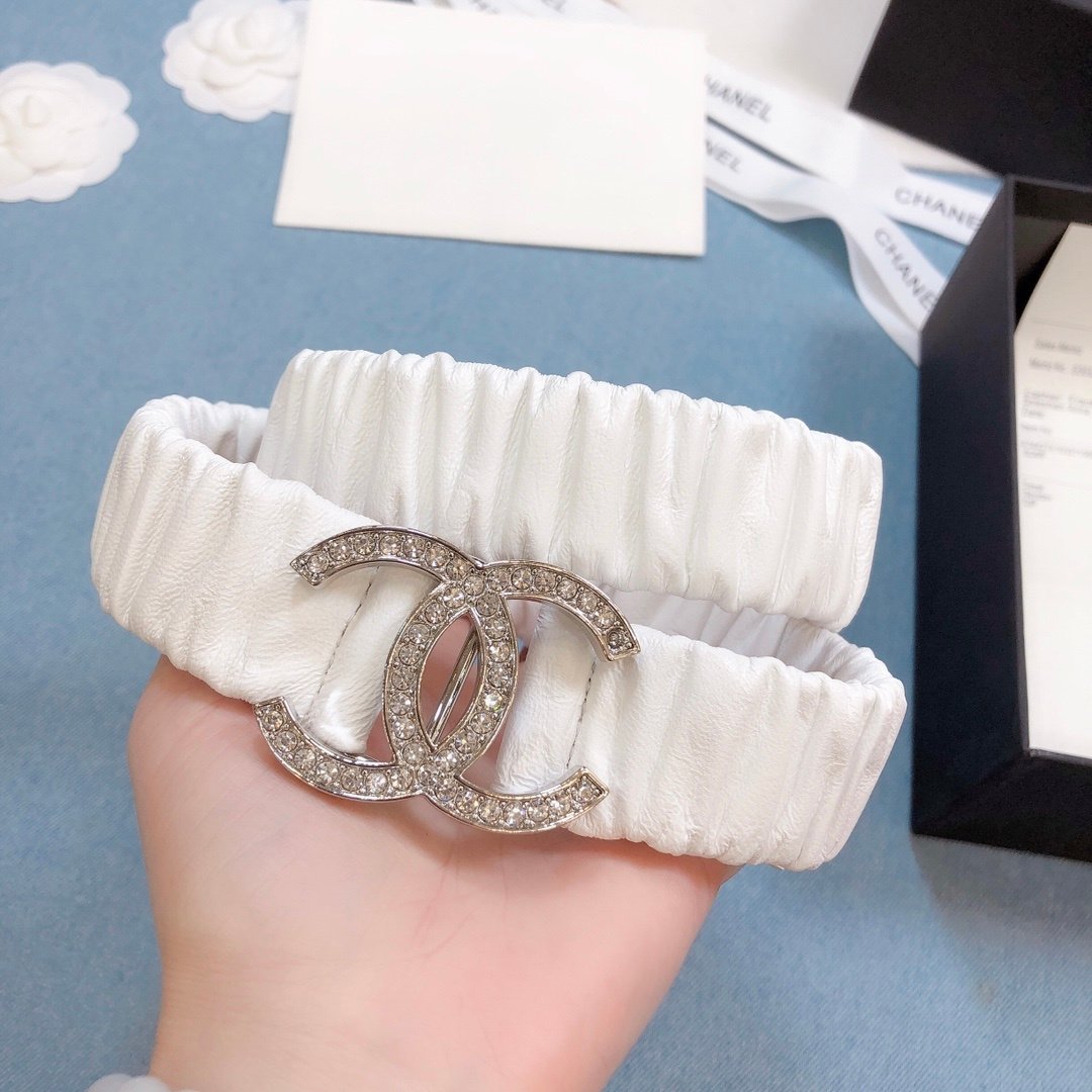 Chanel Belt Double C Buckle White Silver-Toned Hardware and Strass Women Belt - Image 5