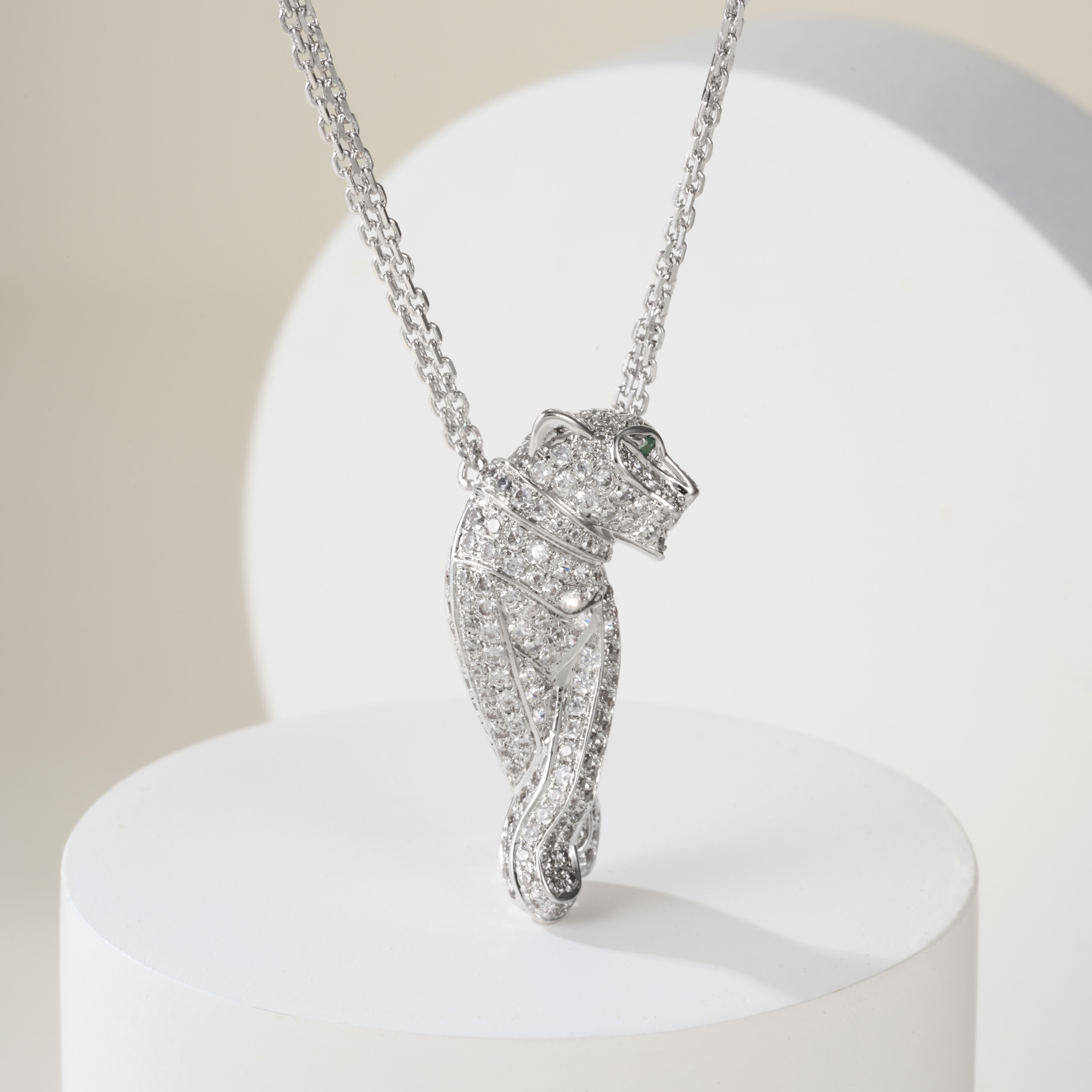 Cartier Full Diamond White Gold Panther Double Chain Necklace (Large Size). - SUPER-MIRROR