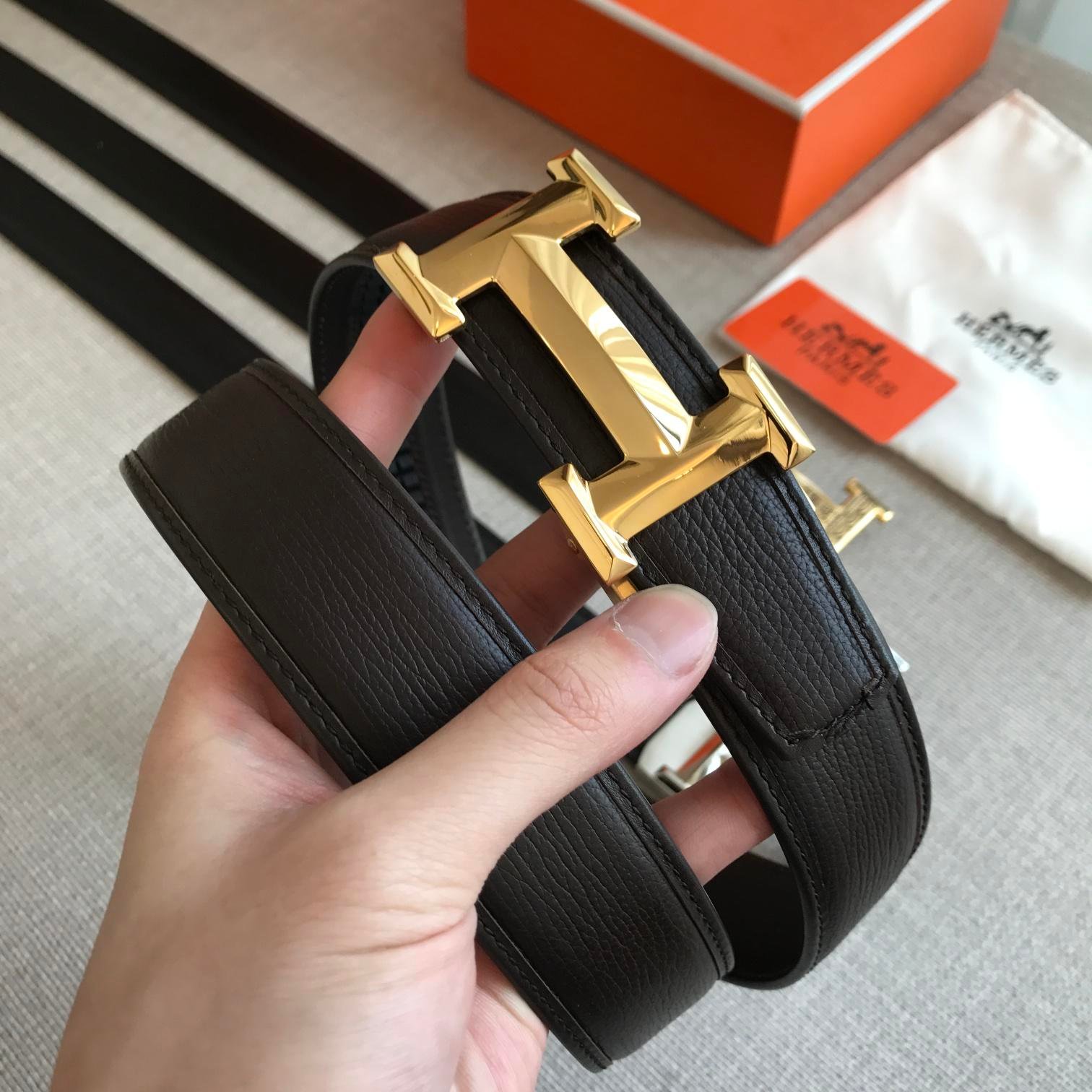 Hermes H Belt Buckle Reversible Strap Black For Women, Women Belt - Image 2