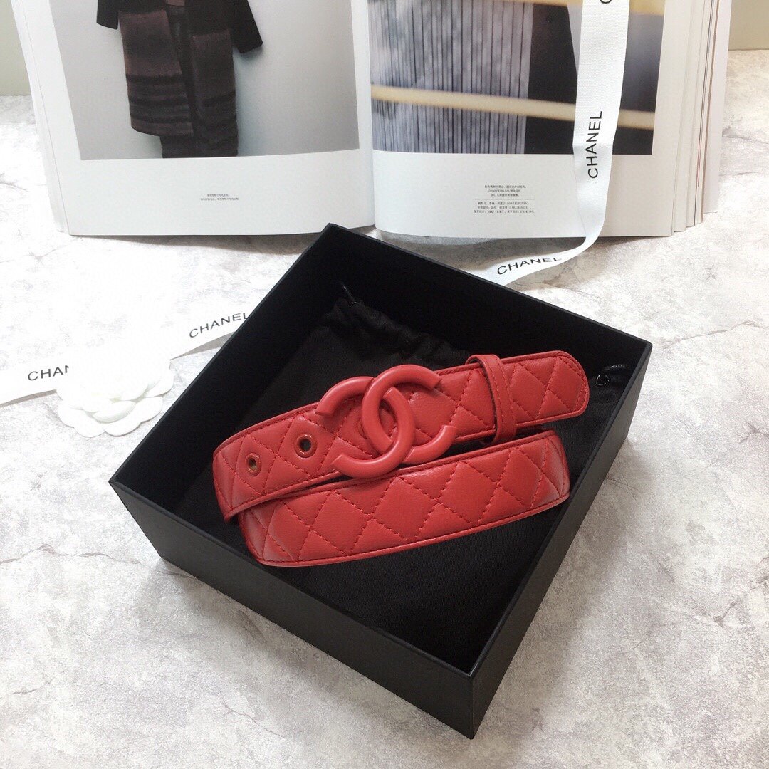 Chanel Belt Quilted With Double C Buckle Red With Red Hardware Women Belt - Image 5