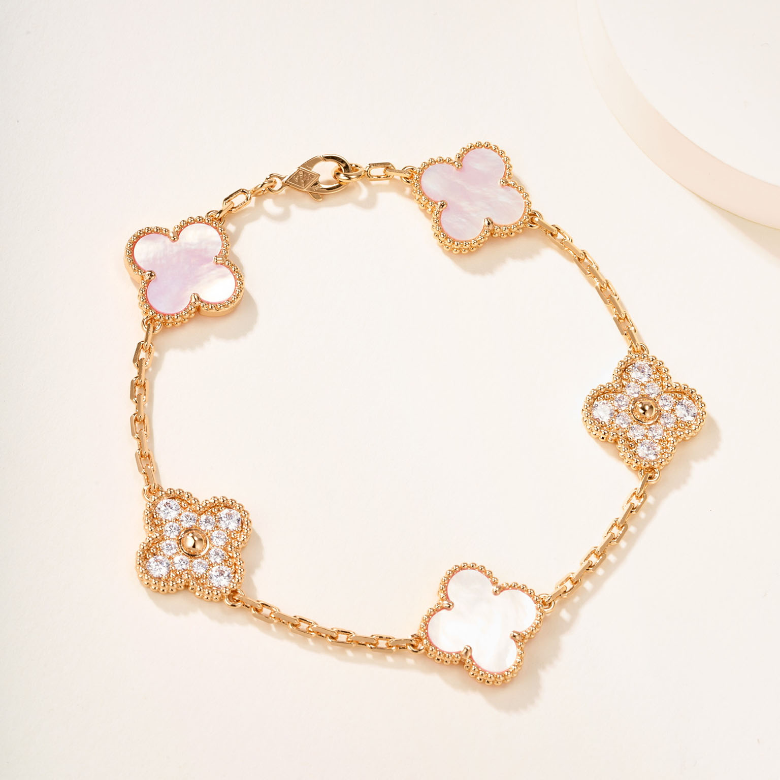 Van Cleef & Arpels Pink Mother-of-Pearl Diamond Rose Gold Bracelet. - SUPER-MIRROR