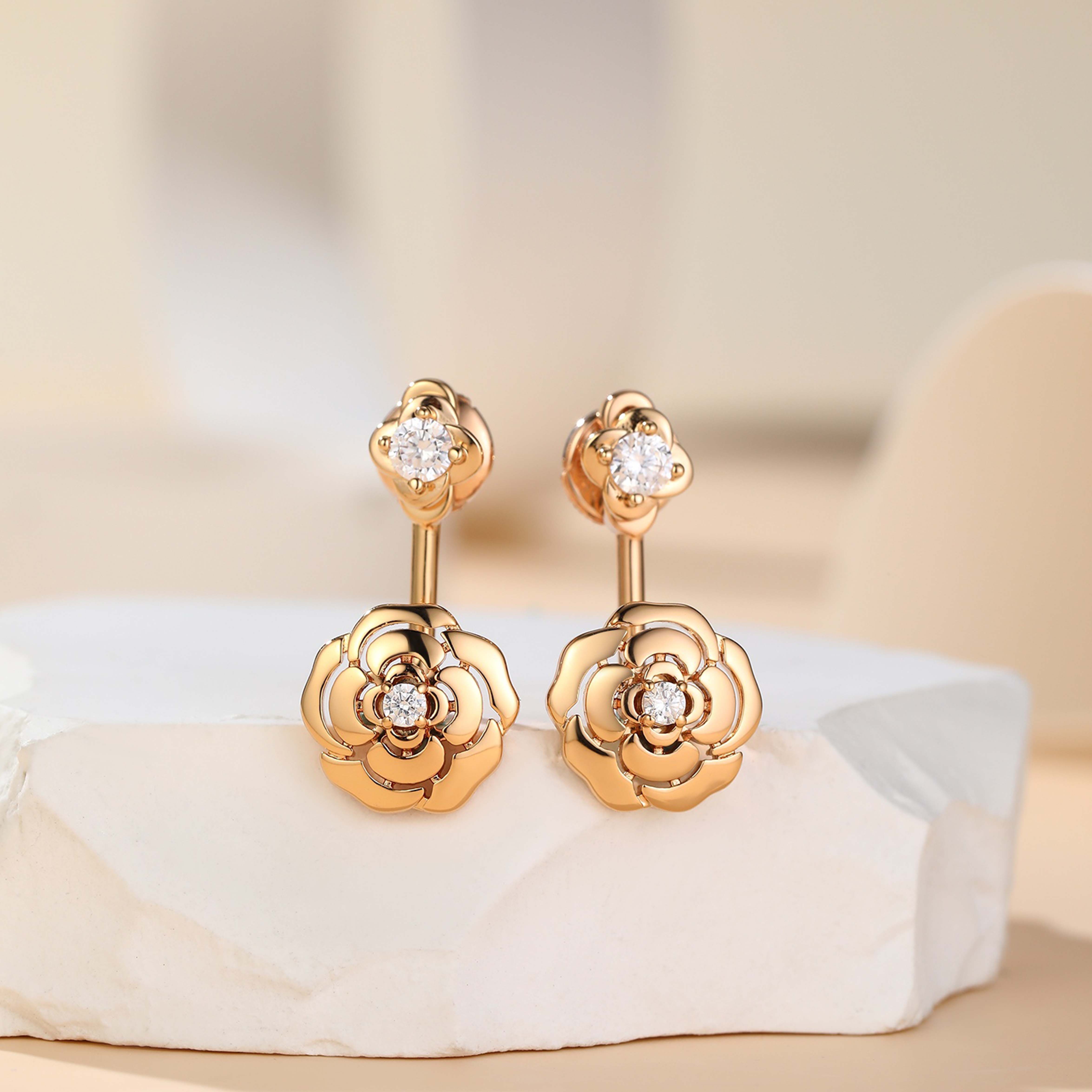 Chanel Camelia 18K Gold Earrings