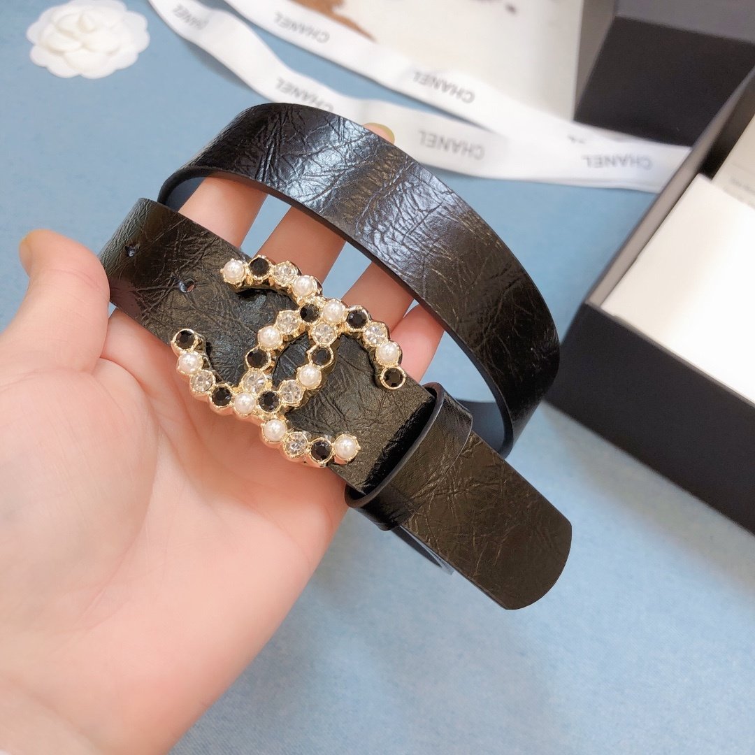 Chanel Belt With Beaded Buckle Brown Gold-Toned Metal and Strass Women Belt - Image 3