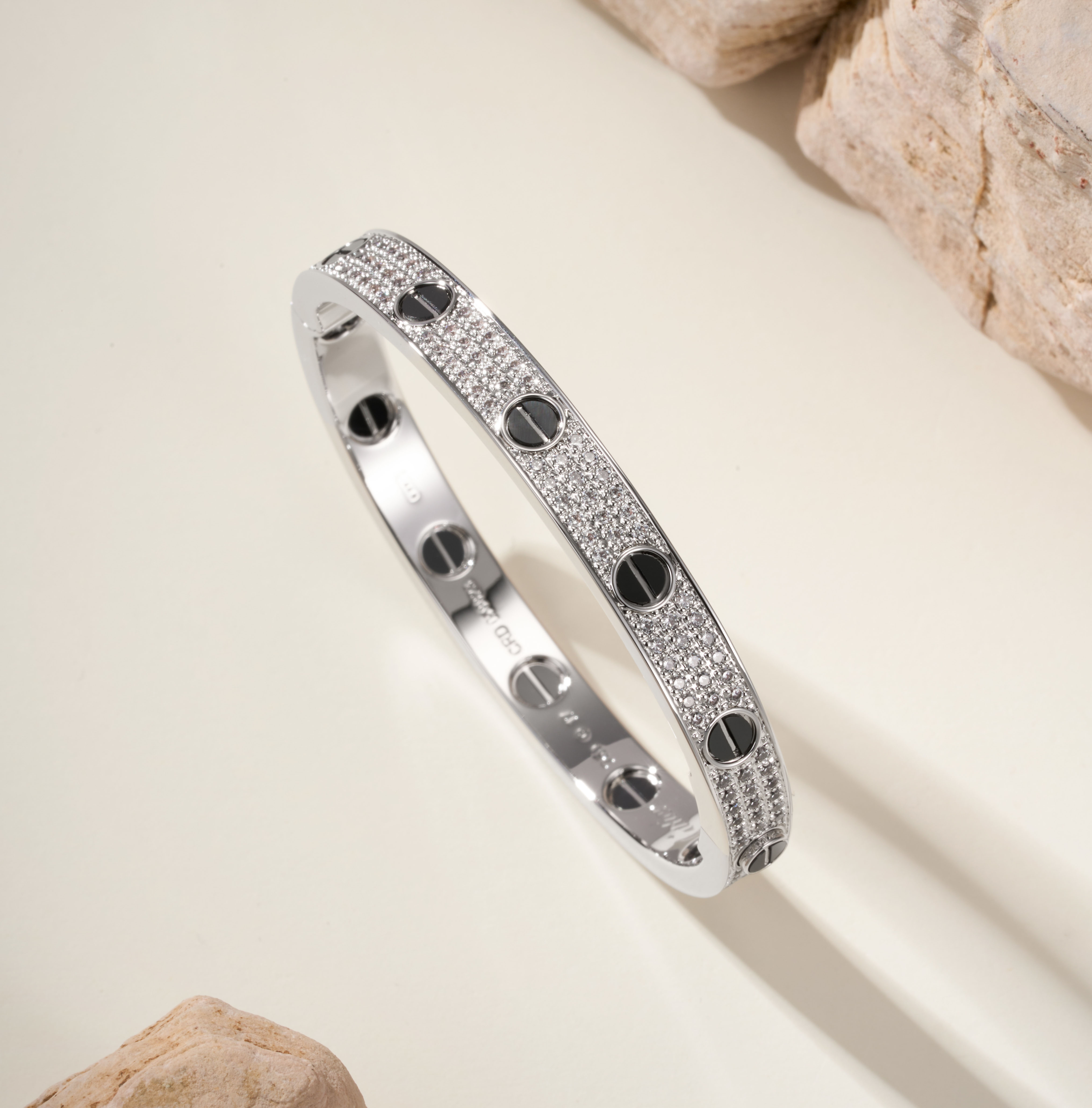 Cartier Gold Diamond Black Stud Bangle width: 6.7mm - SUPER-MIRROR