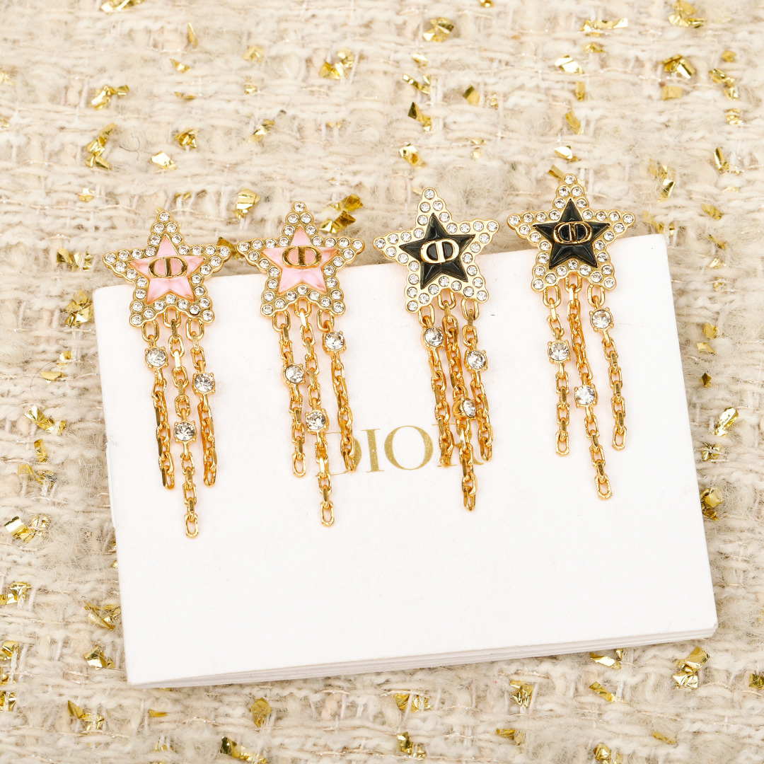 Dior Five-Pointed Star CD Tassel Diamond Earrings. - PONI