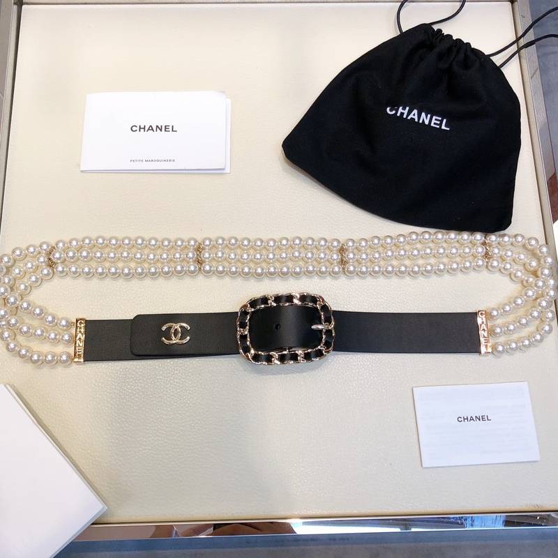 Chanel Belt In Black Imitation Pearls With Gold-Toned Square Metal and Strass Women Belt