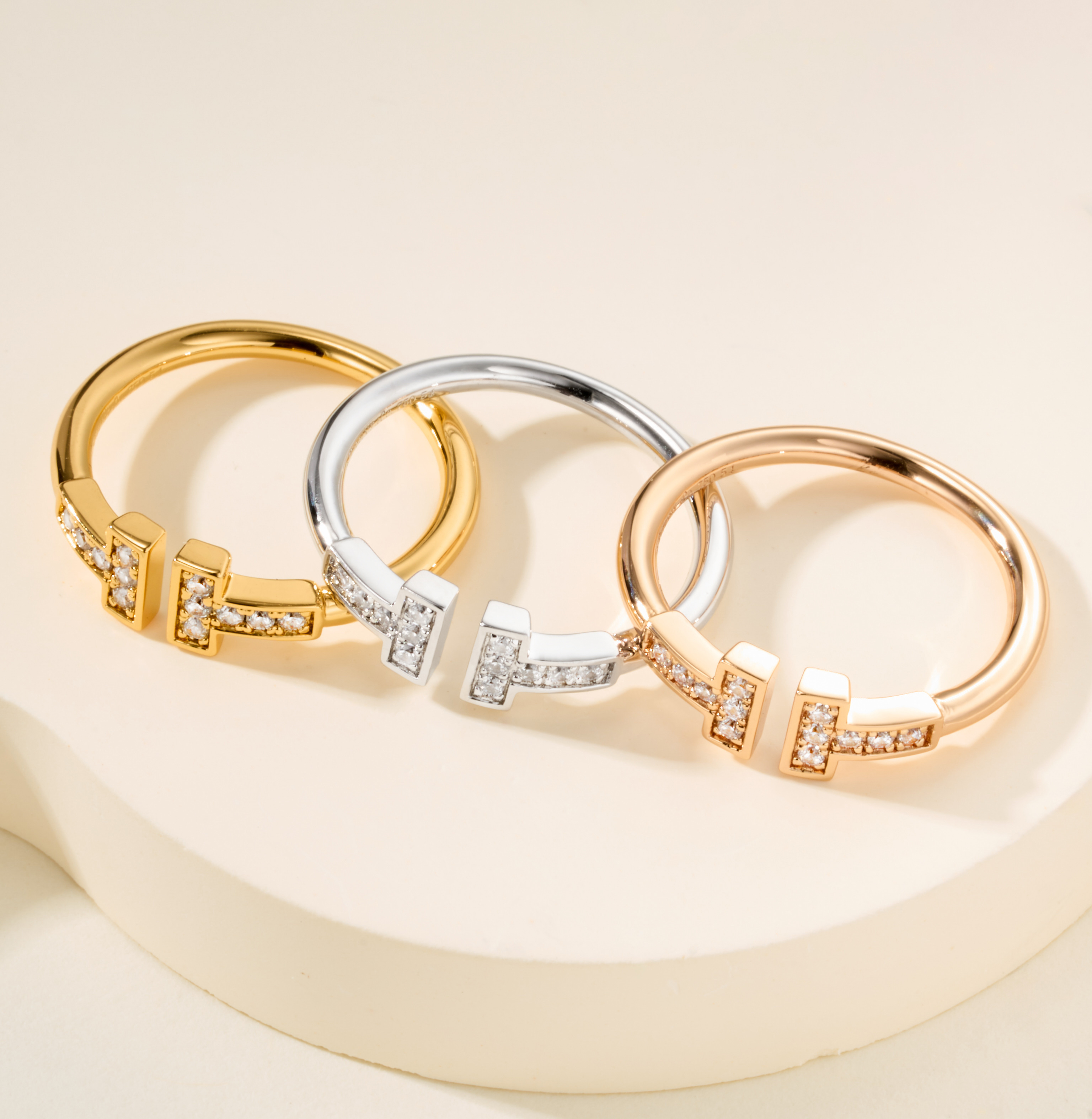 Tiffany Classic Double T Full Diamond Rings - SUPER-MIRROR