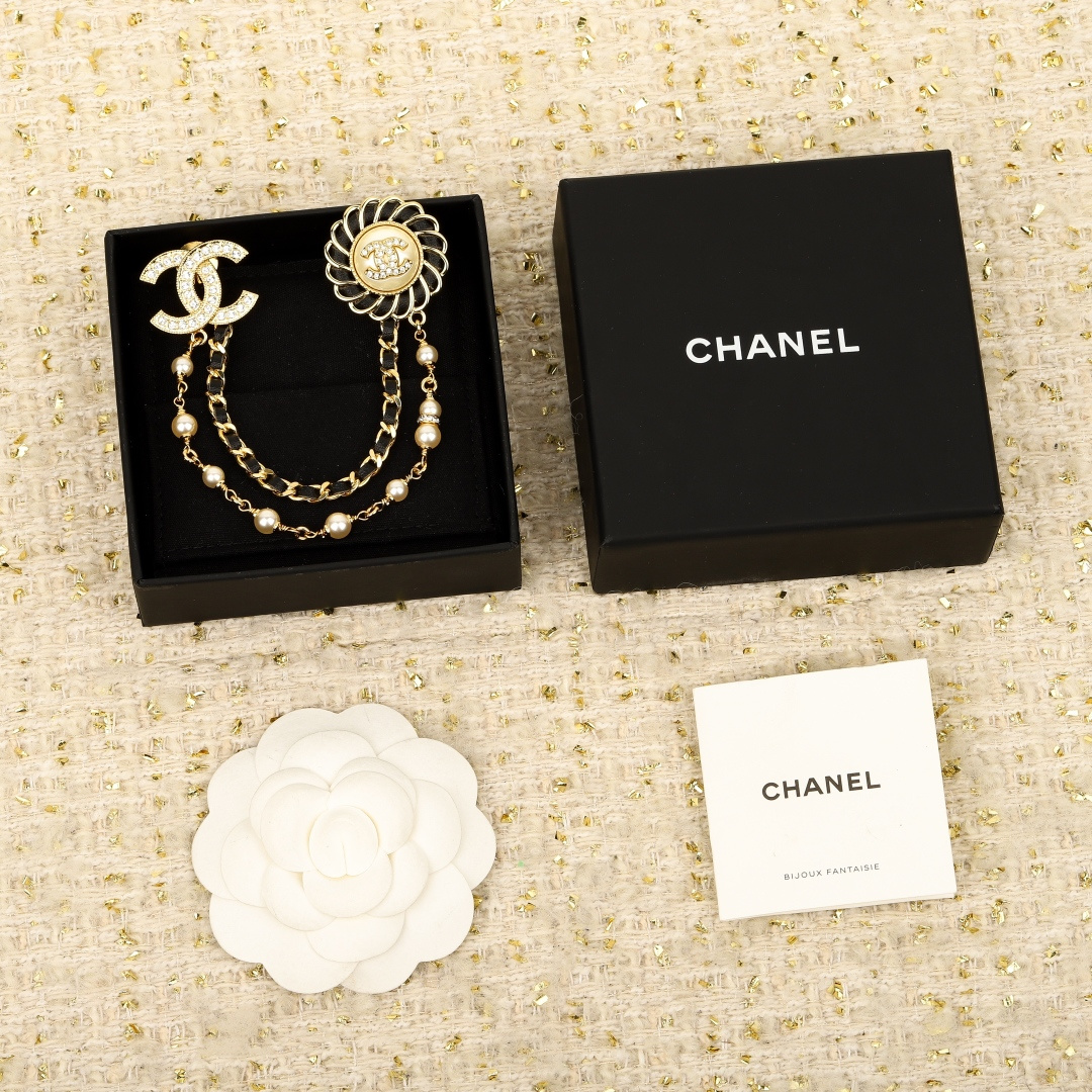 Chanel Pearl Chain Double C Brooches