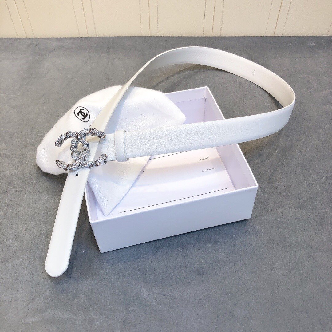Chanel Belt With Double C Buckle White Women Belt #1