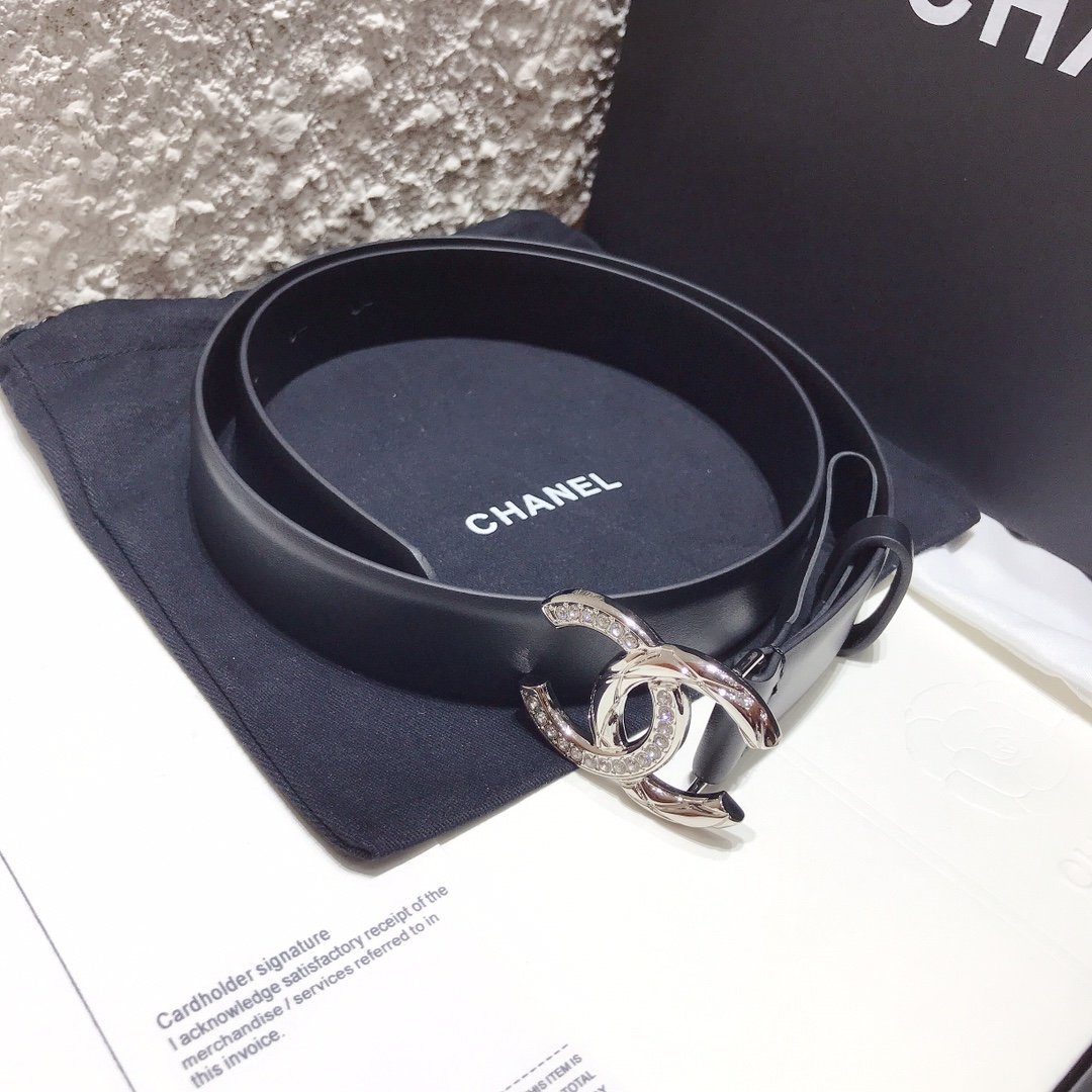 Chanel Black Belt With Double C Buckle Silver-Toned Metal Women Belt - Image 2