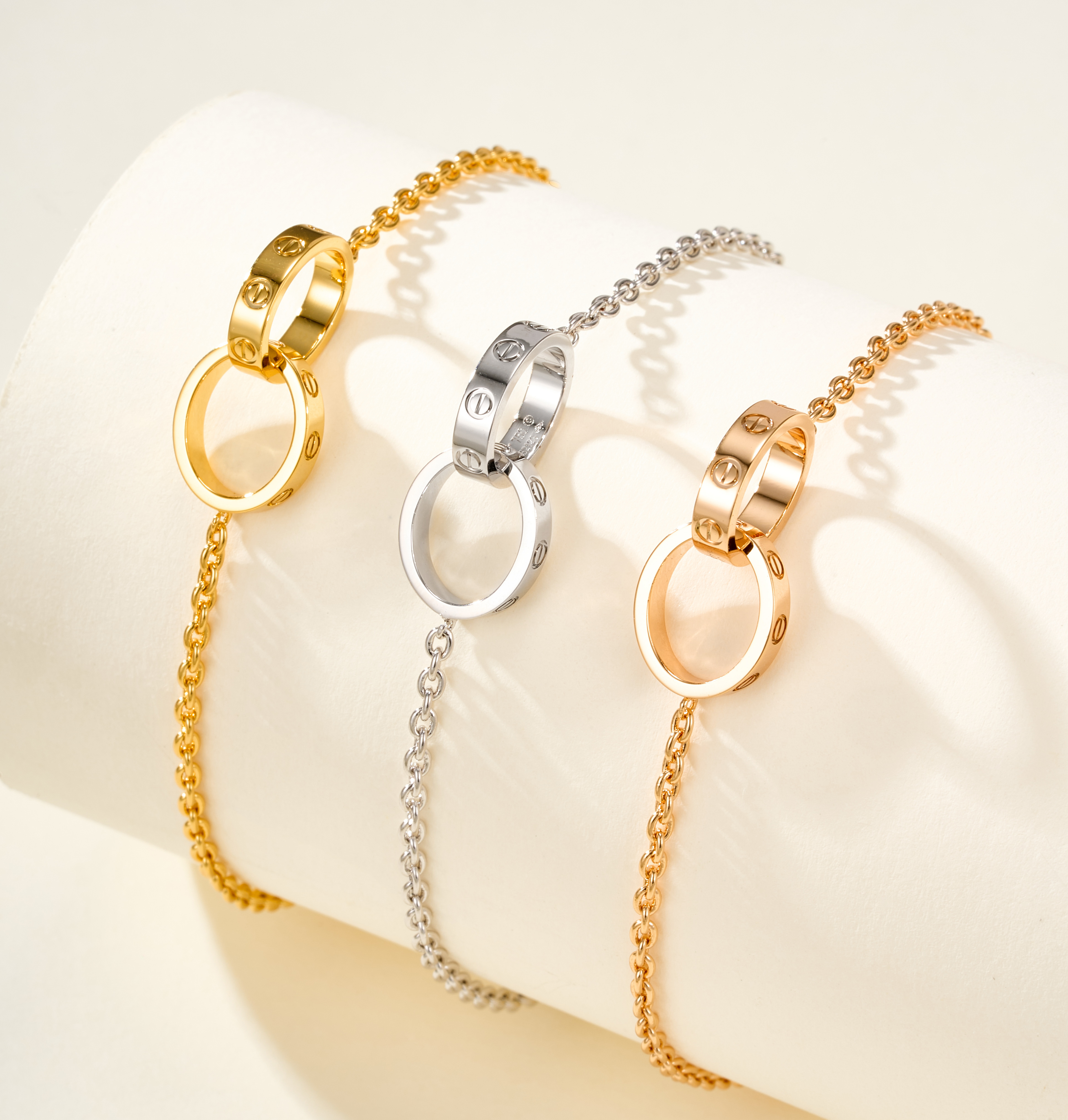 Cartier Love Double Ring Bracelet in 18K Rose Gold - SUPER-MIRROR