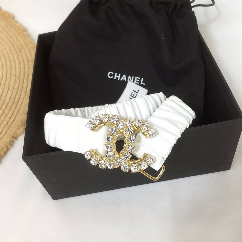 Chanel Belt Velvet White With Double C Buckle Gold-Toned and Strass Hardware Women Belt - Image 3