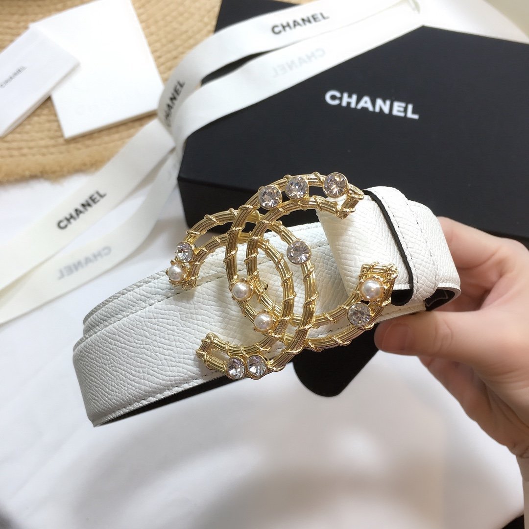 Chanel Belt With Double C Buckle White Gold Chanel Logo Hardware Women Belt - Image 2