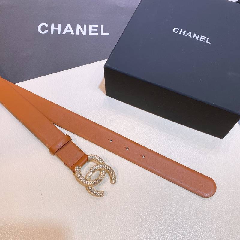 Chanel Brown Belt With Double C Buckle Gold-Toned and Strass Metal Women Belt