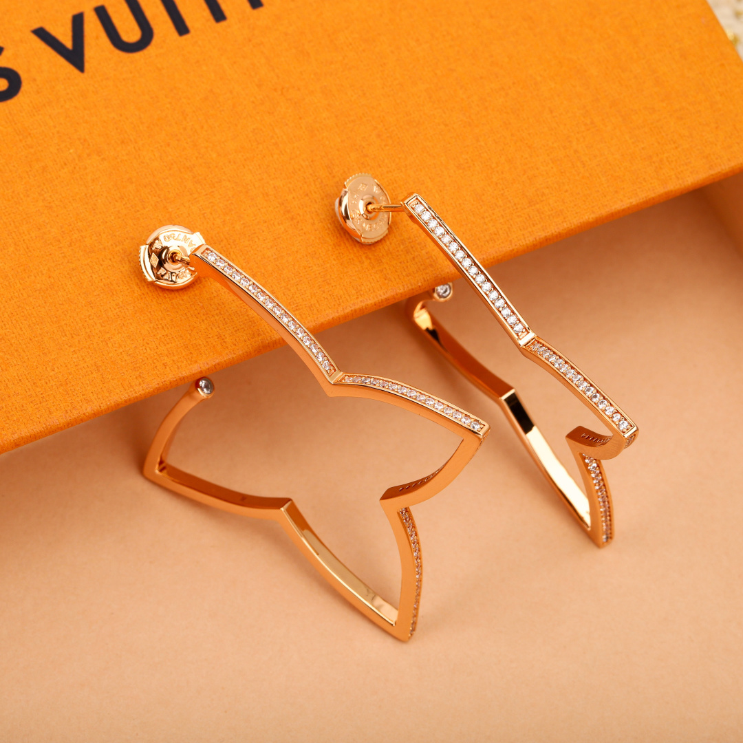 Louis Vuitton Hoop Star Floral Diamond Earrings. - SUPER-MIRROR