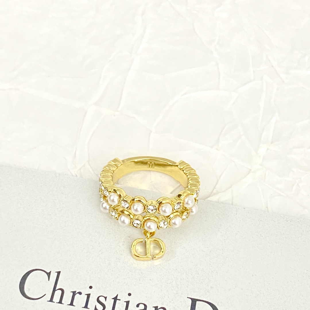 Dior Jewelry Rings  Pearl diamond double CD ring size Swarow Pearl ornament - PONI