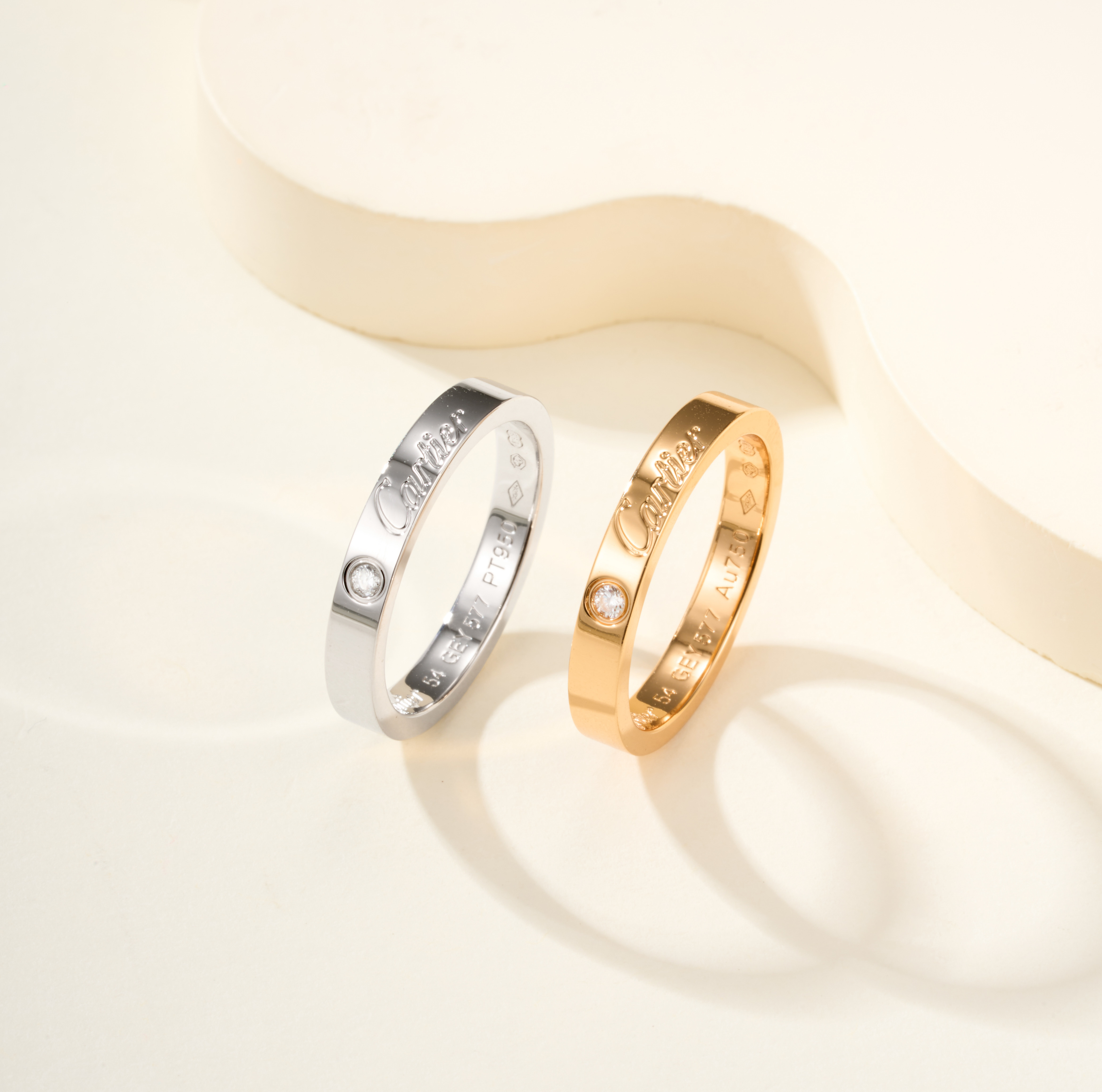 Cartier Engraved Single Diamond Letter Rings - SUPER-MIRROR