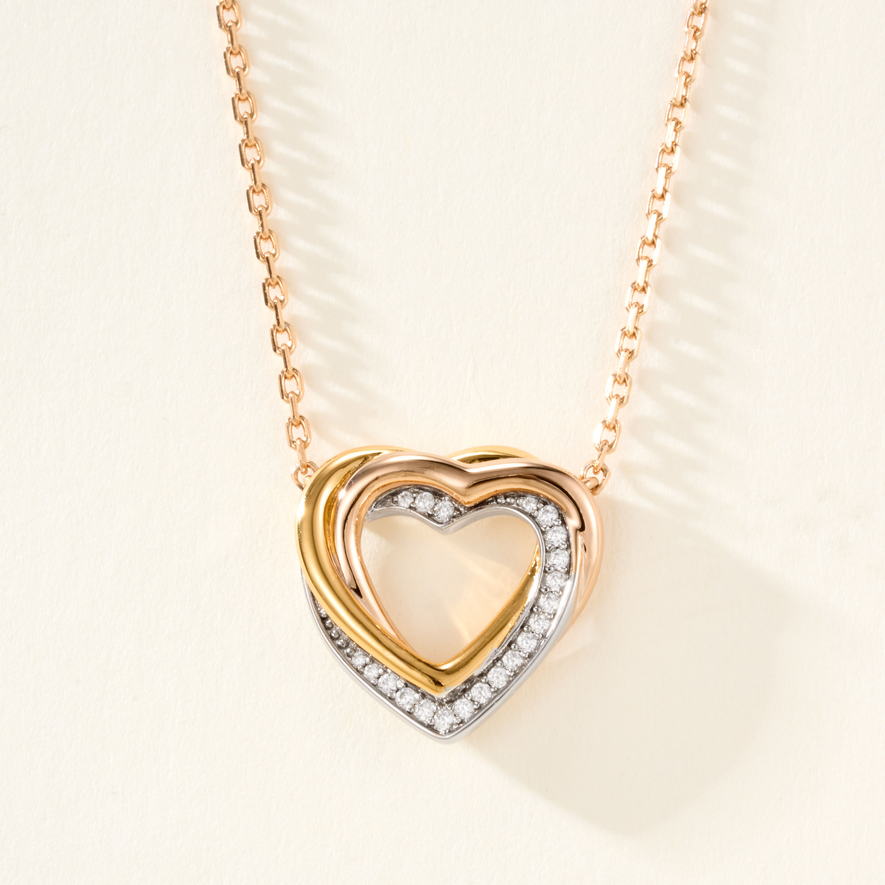 Cartier Trinity Collection Heart Tri-Color Diamond Necklace. - SUPER-MIRROR