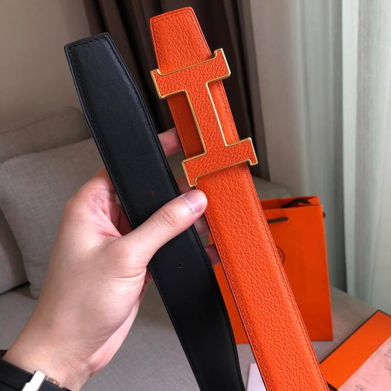 Hermes H Guillochee Belt Buckle Reversible Strap Orange For Women, Women Belt - Image 2