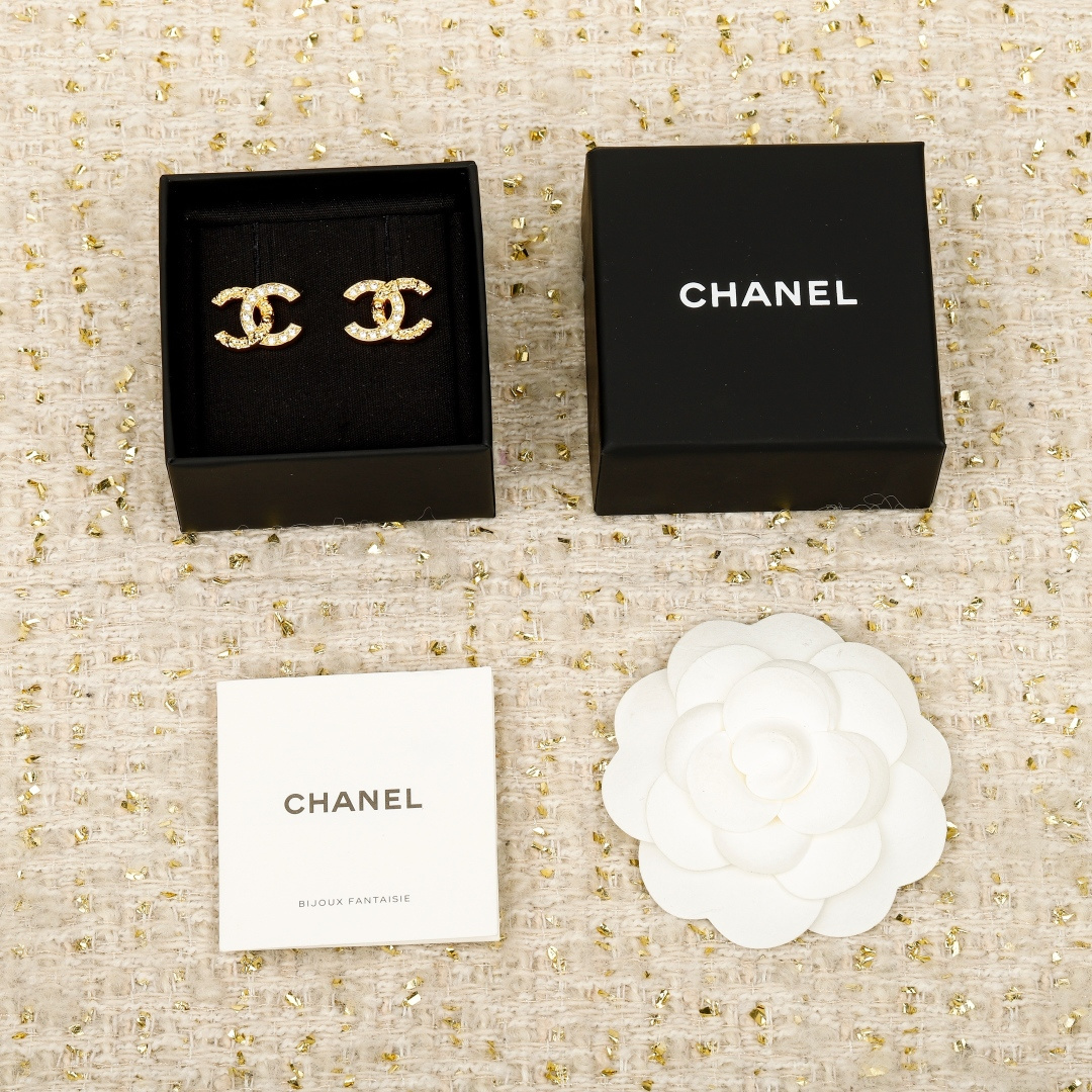 Chanel Vintage Collection Half-Diamond Gold-Tone Double C Earrings