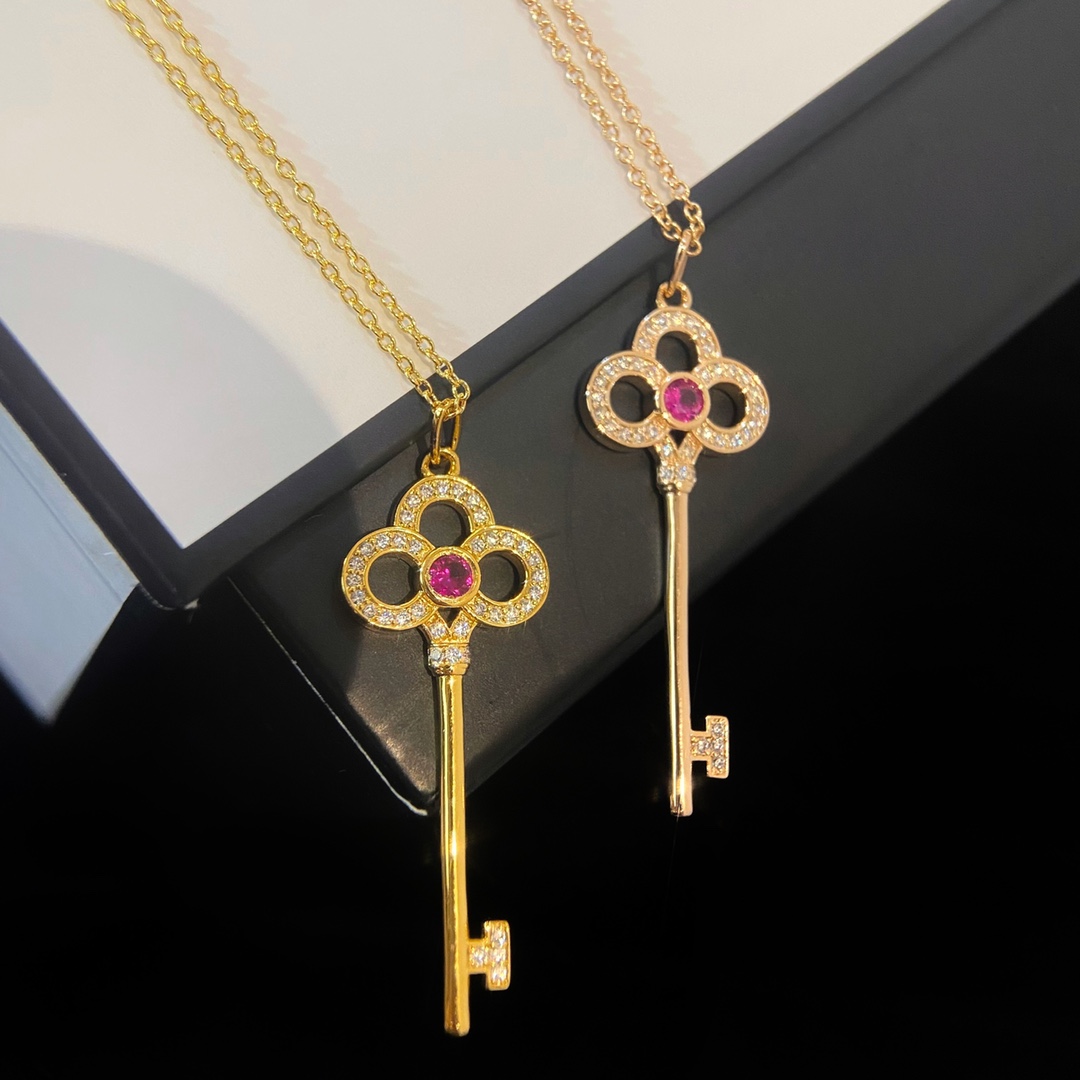 Tiffany Pink Treasure Crown Key Diamond Necklace. - SUPER-MIRROR