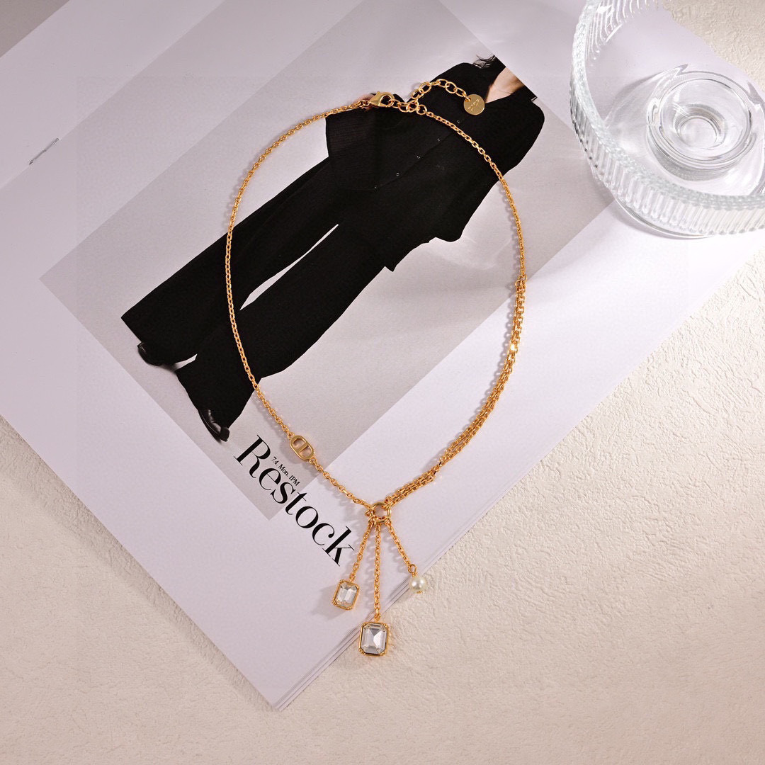 Dior Jewelry Necklace Metal Textured Reverse Edition Letter - PONI