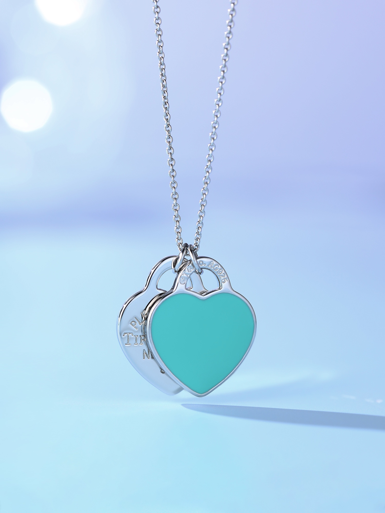 Tiffany T Double Heart Tag Necklace (Small Size). - PONI - Image 2