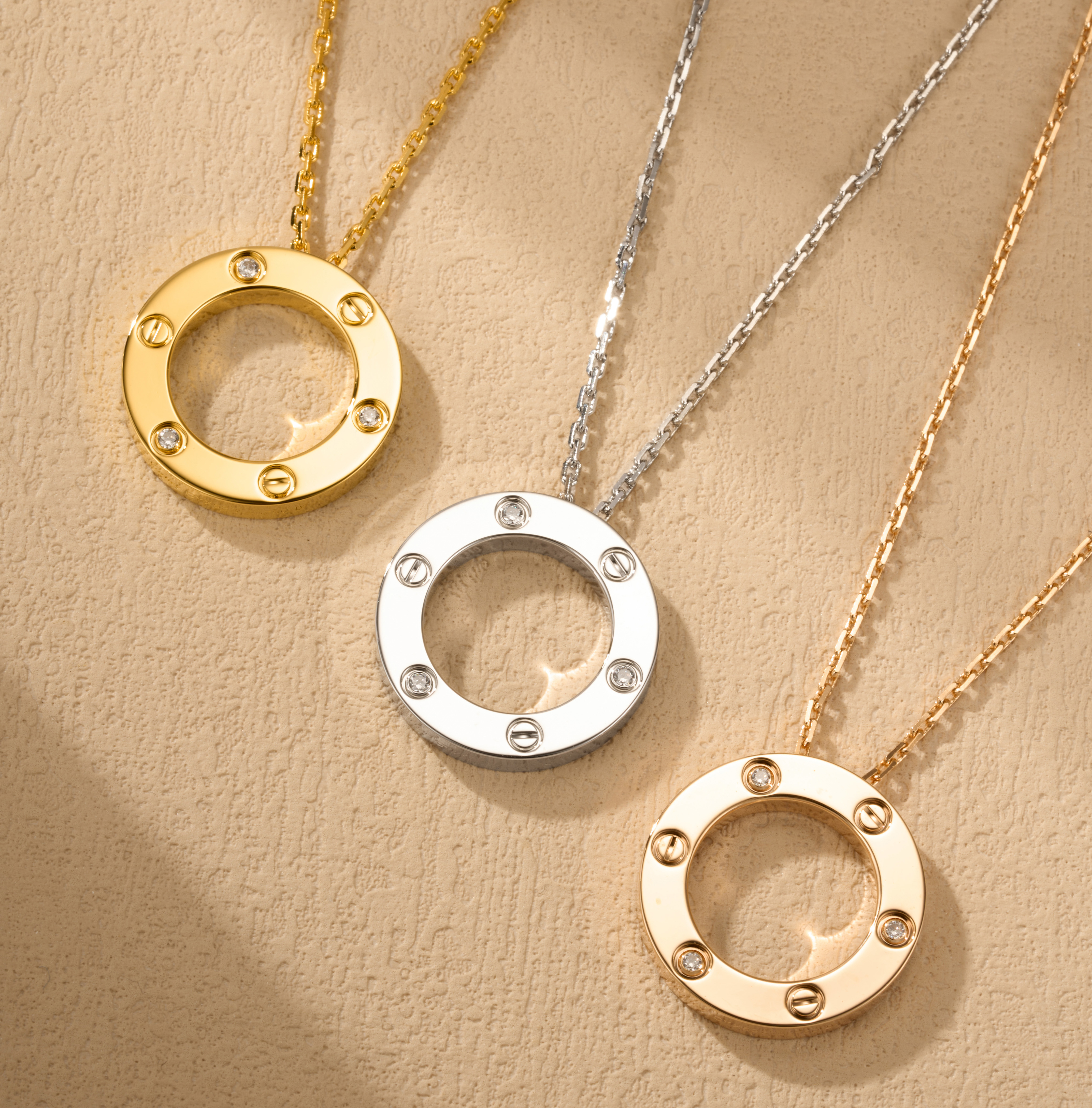 Cartier Love Three-Diamond Disc Necklace - SUPER-MIRROR