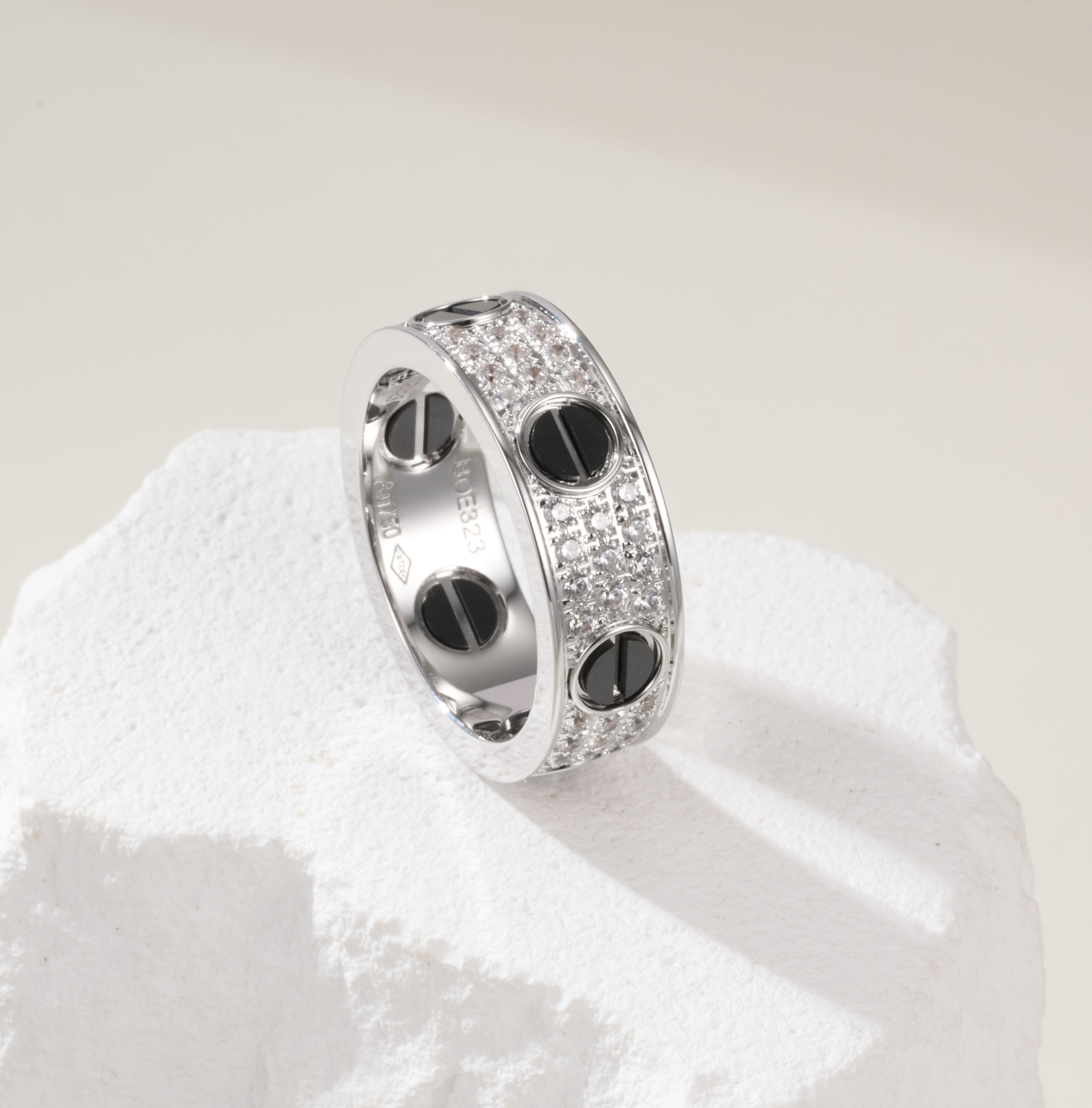 Cartier Full Diamond Love Black Stud Ring  CNC Version - SUPER-MIRROR
