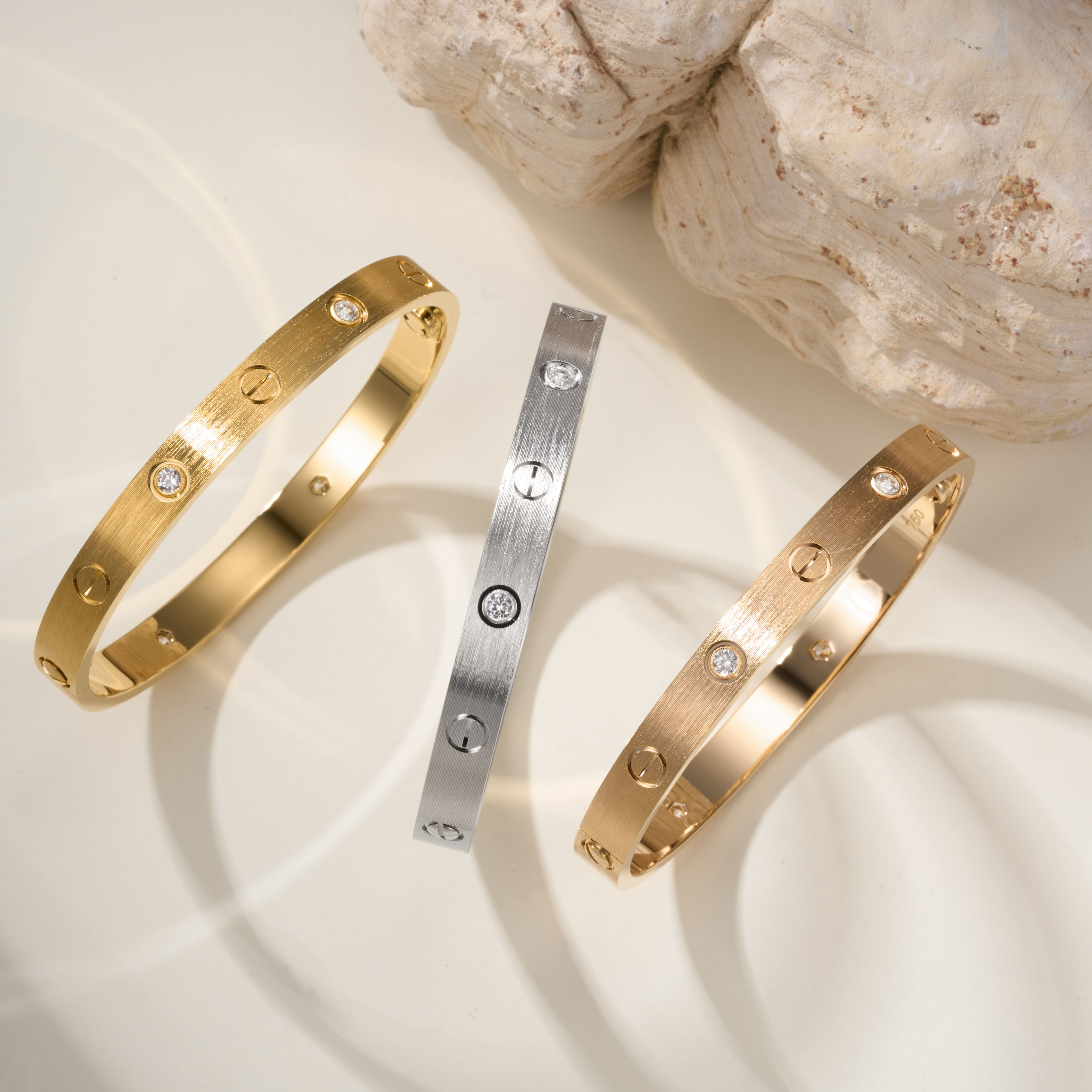 Cartier Love Classic Brushed Finish Four-Diamond Bangle, Wide Model 6.1mm - SUPER-MIRROR