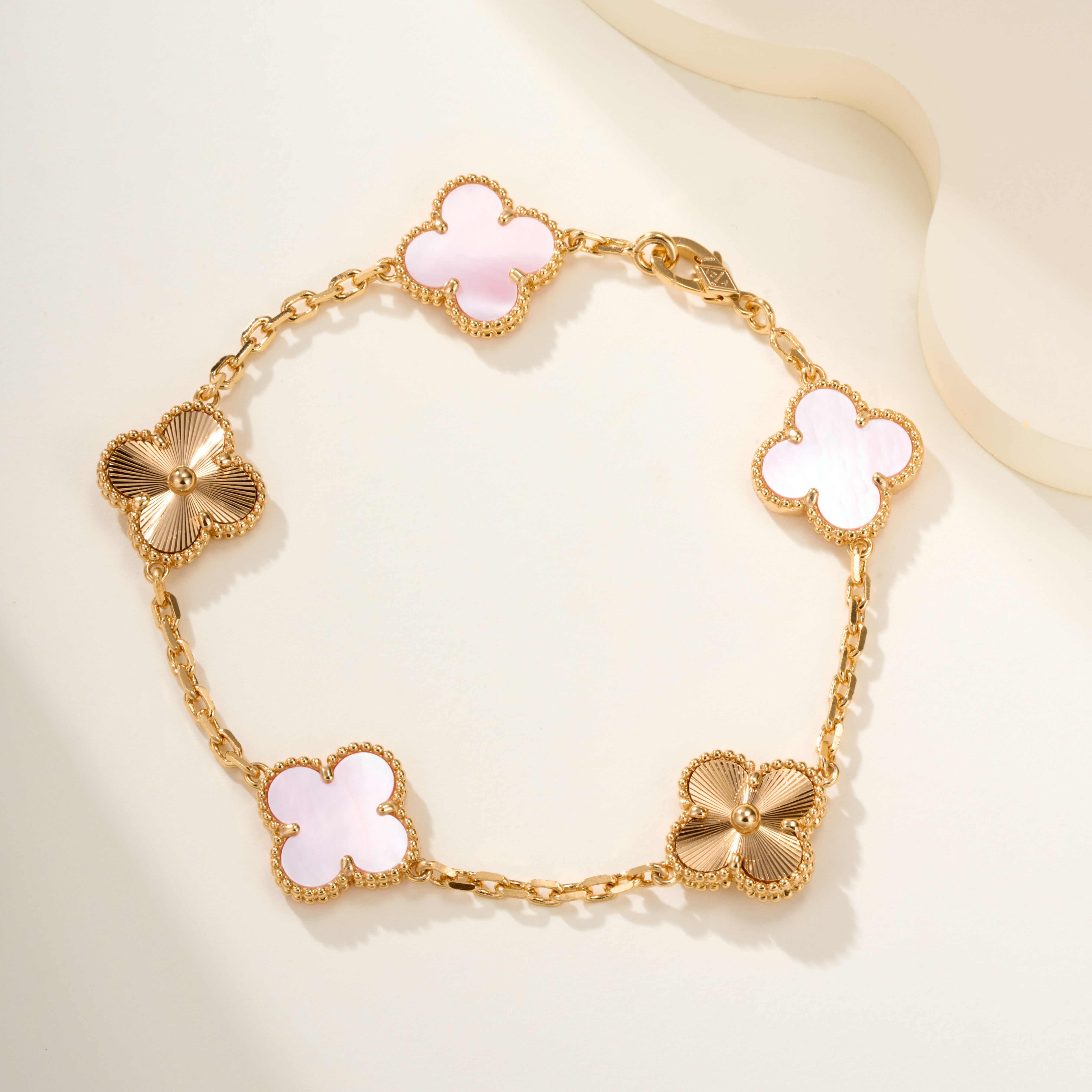 Van Cleef & Arpels Vintage Alhambra Pink Mother-of-Pearl Bracelet - SUPER-MIRROR