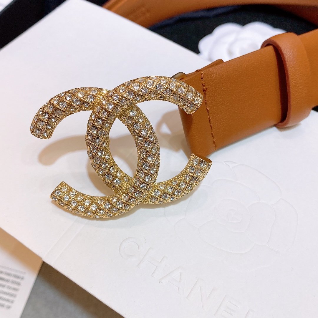 Chanel Brown Belt With Double C Buckle Gold-Toned and Strass Metal Women Belt - Image 2