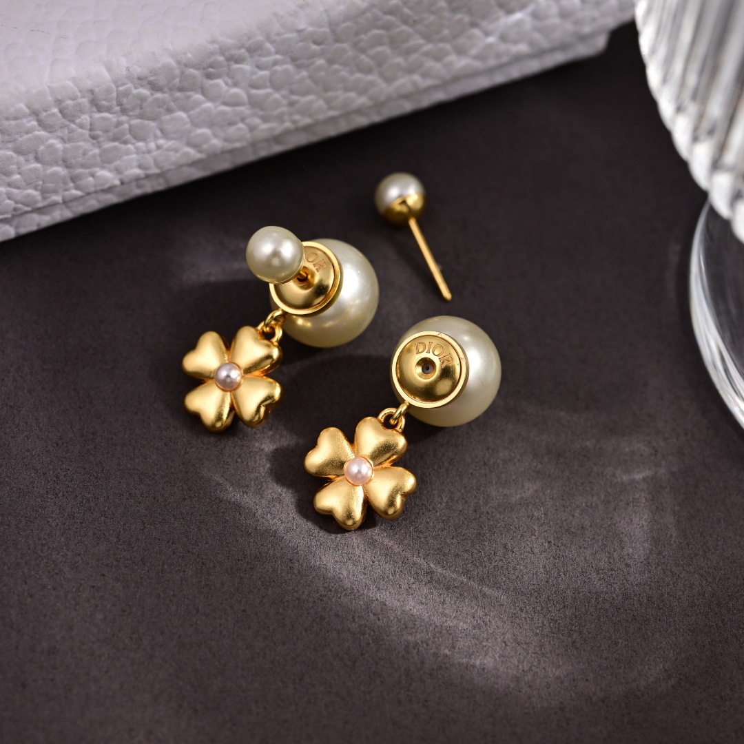 Dior Jewelry Earring Four-leaf clover combined with pearl earrings - PONI - Image 4
