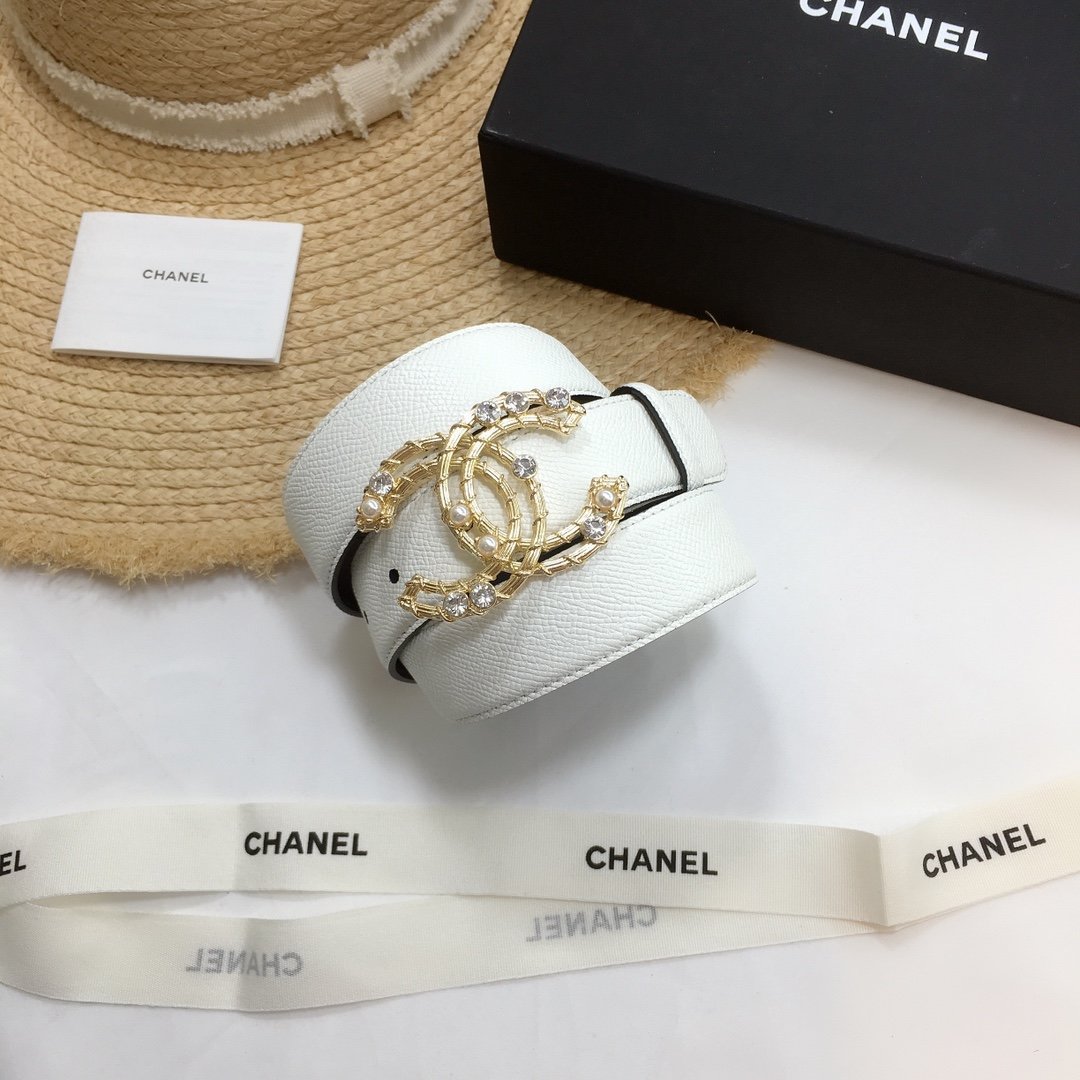 Chanel Belt With Double C Buckle White Gold Chanel Logo Hardware Women Belt - Image 5