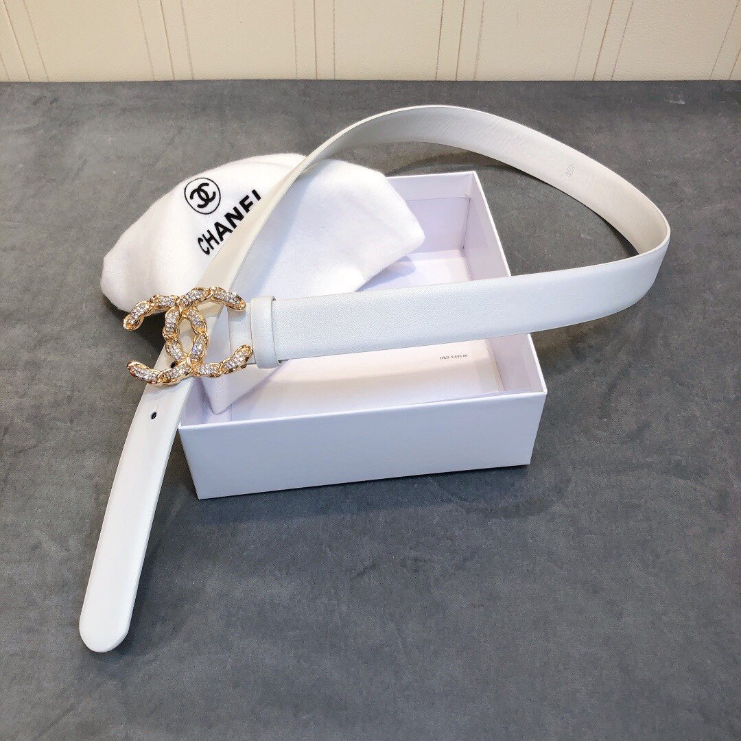 Chanel Belt With Double C Buckle White Women Belt #2