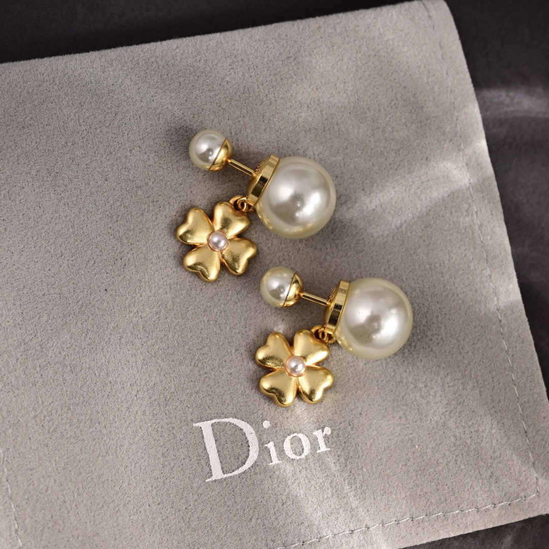 Dior Jewelry Earring  Four-leaf clover combined with pearl earrings - PONI