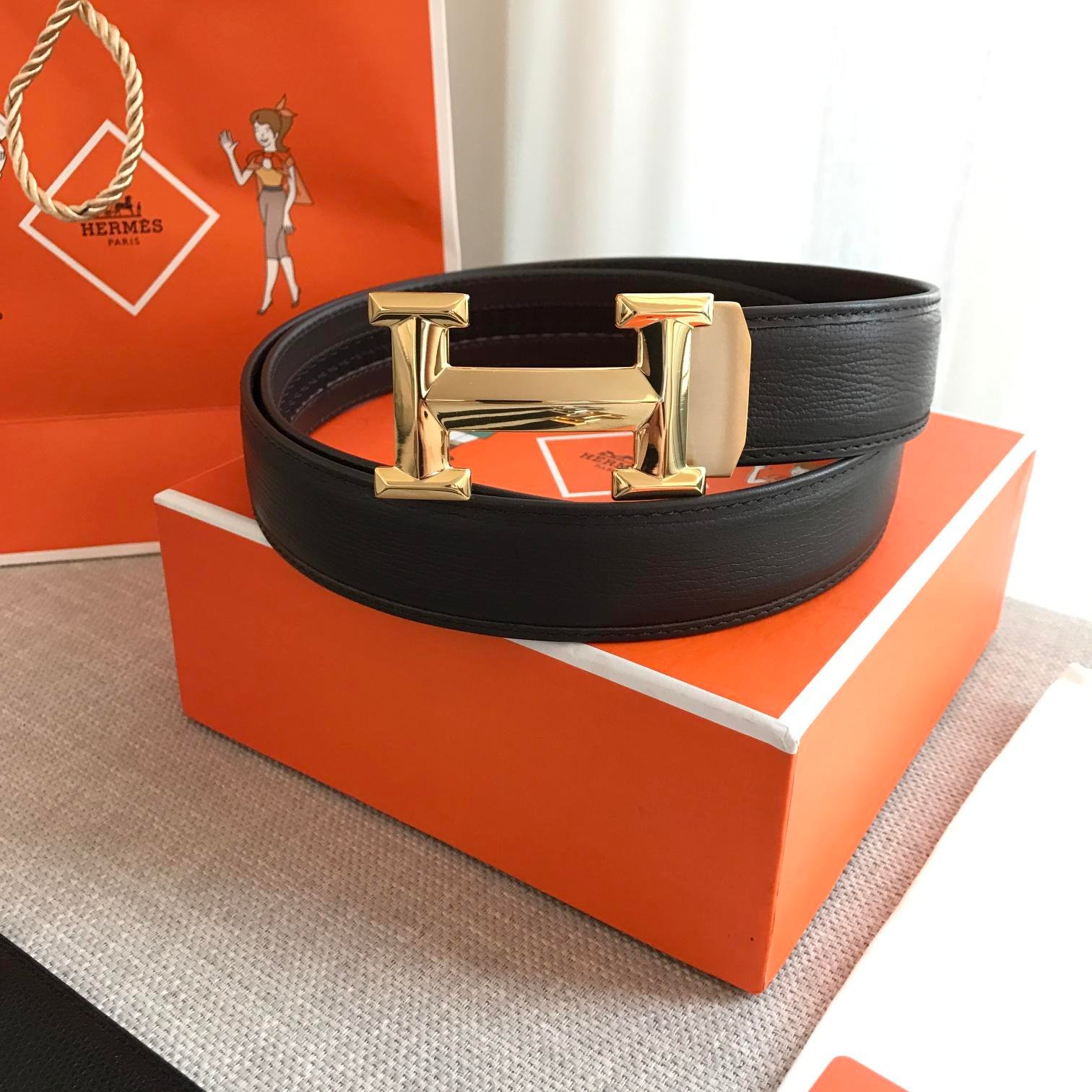 Hermes H Belt Buckle Reversible Strap Black For Women, Women Belt