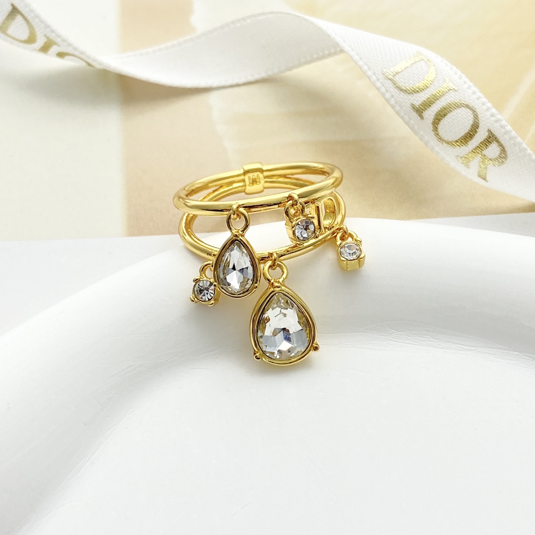 Dior Jewelry Rings CD water drop diamond hollow double ring - PONI - Image 2