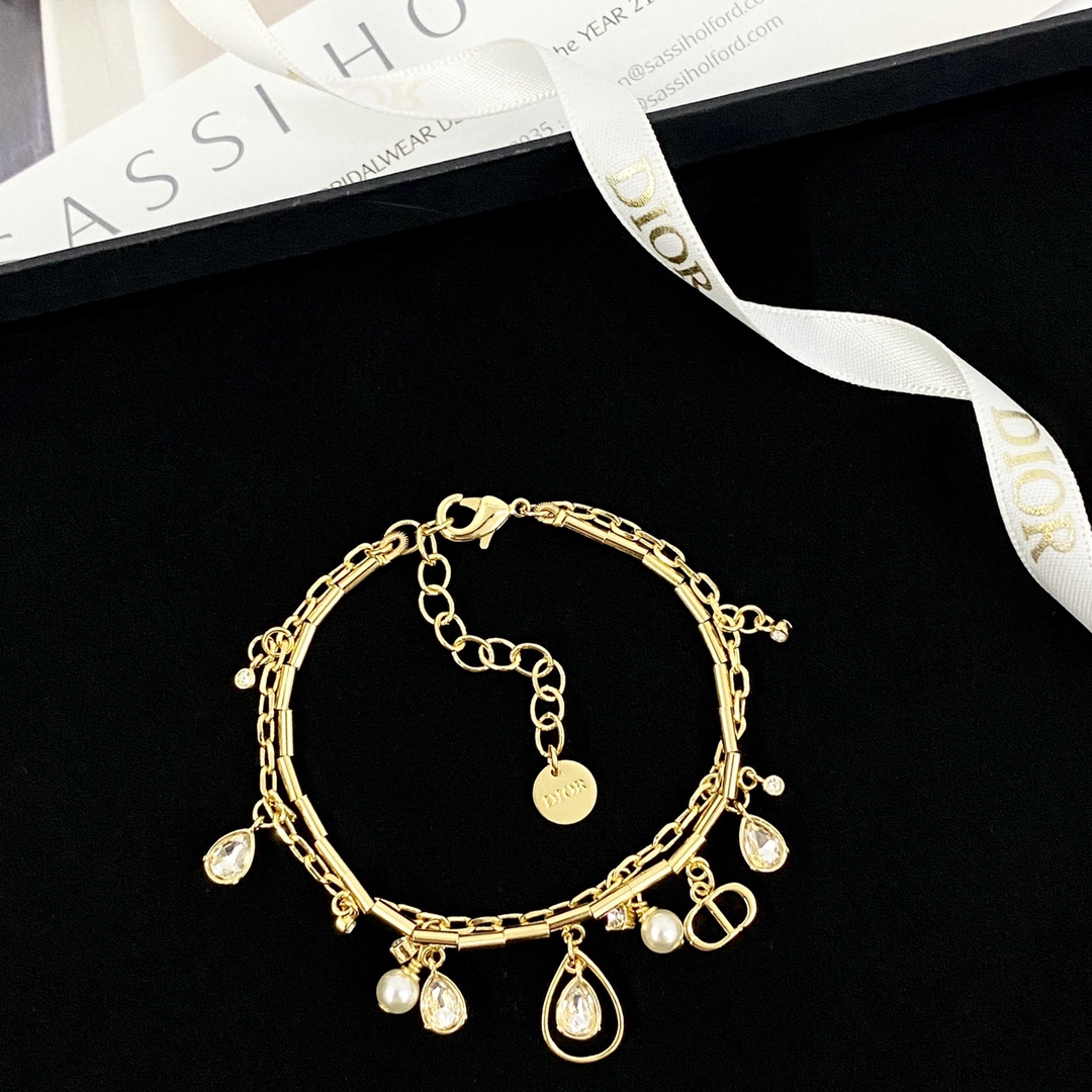 Dior Jewelry Bracelets Hollow water drop diamond pearl double layer - PONI - Image 3
