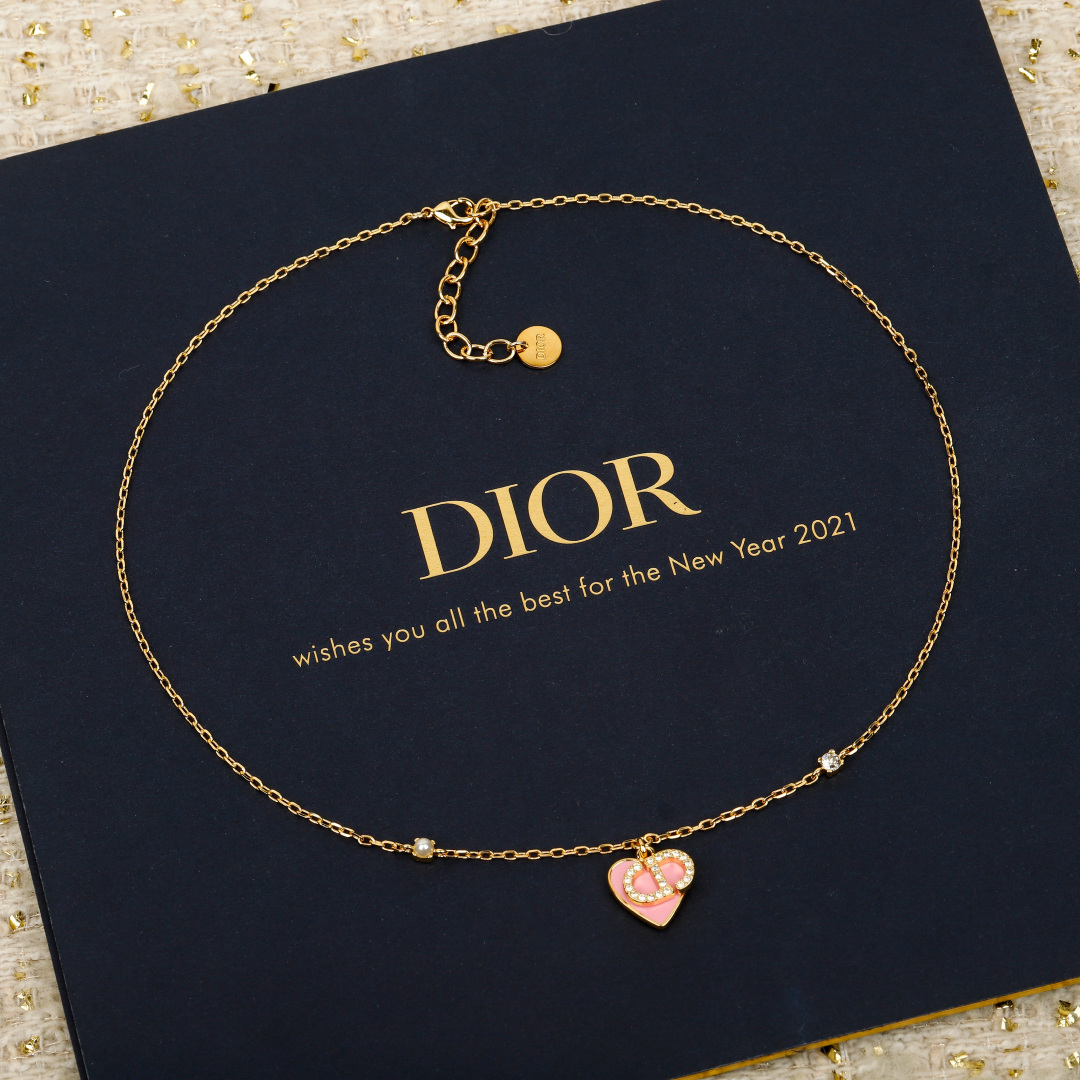 Dior Pink Heart CD Pendant Necklace - PONI