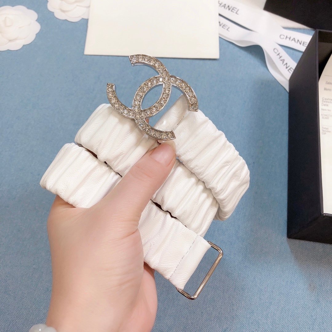 Chanel Belt Double C Buckle White Silver-Toned Hardware and Strass Women Belt - Image 6