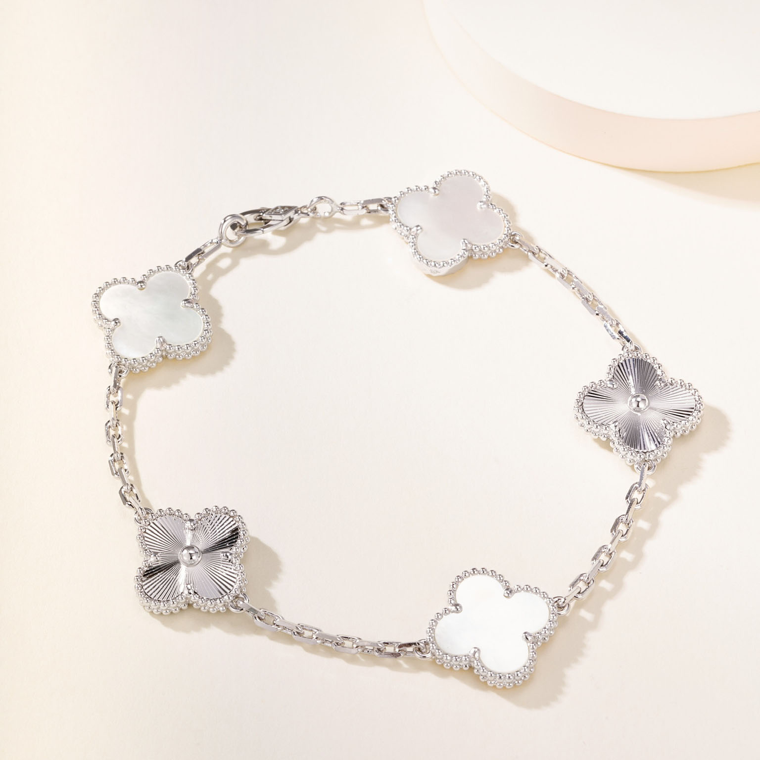 Van Cleef & Arpels White Mother-of-Pearl Five-Motif Bracelet. - SUPER-MIRROR