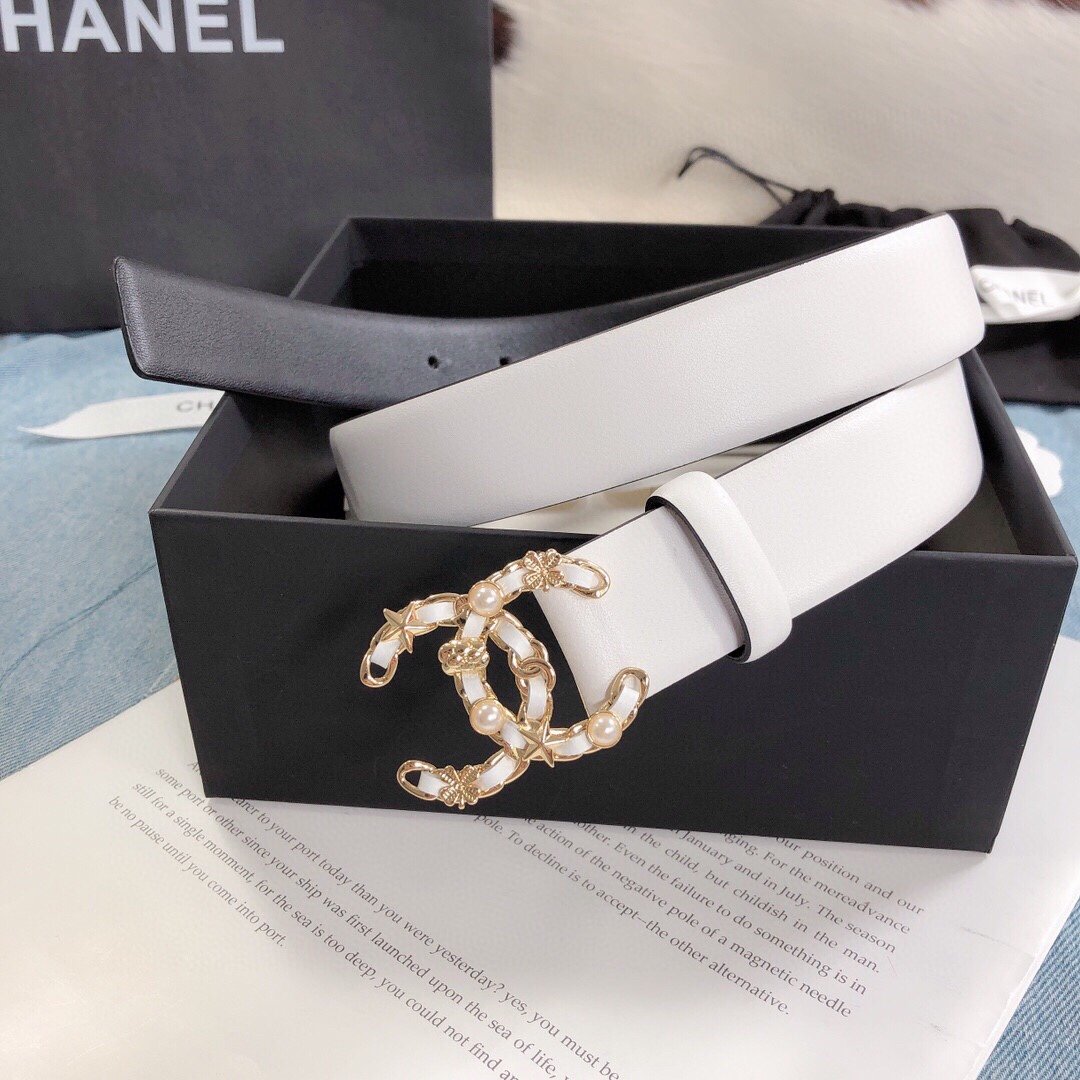 Chanel Belt With Double C Buckle White Gold Toned Hardware Women Belt - Image 4