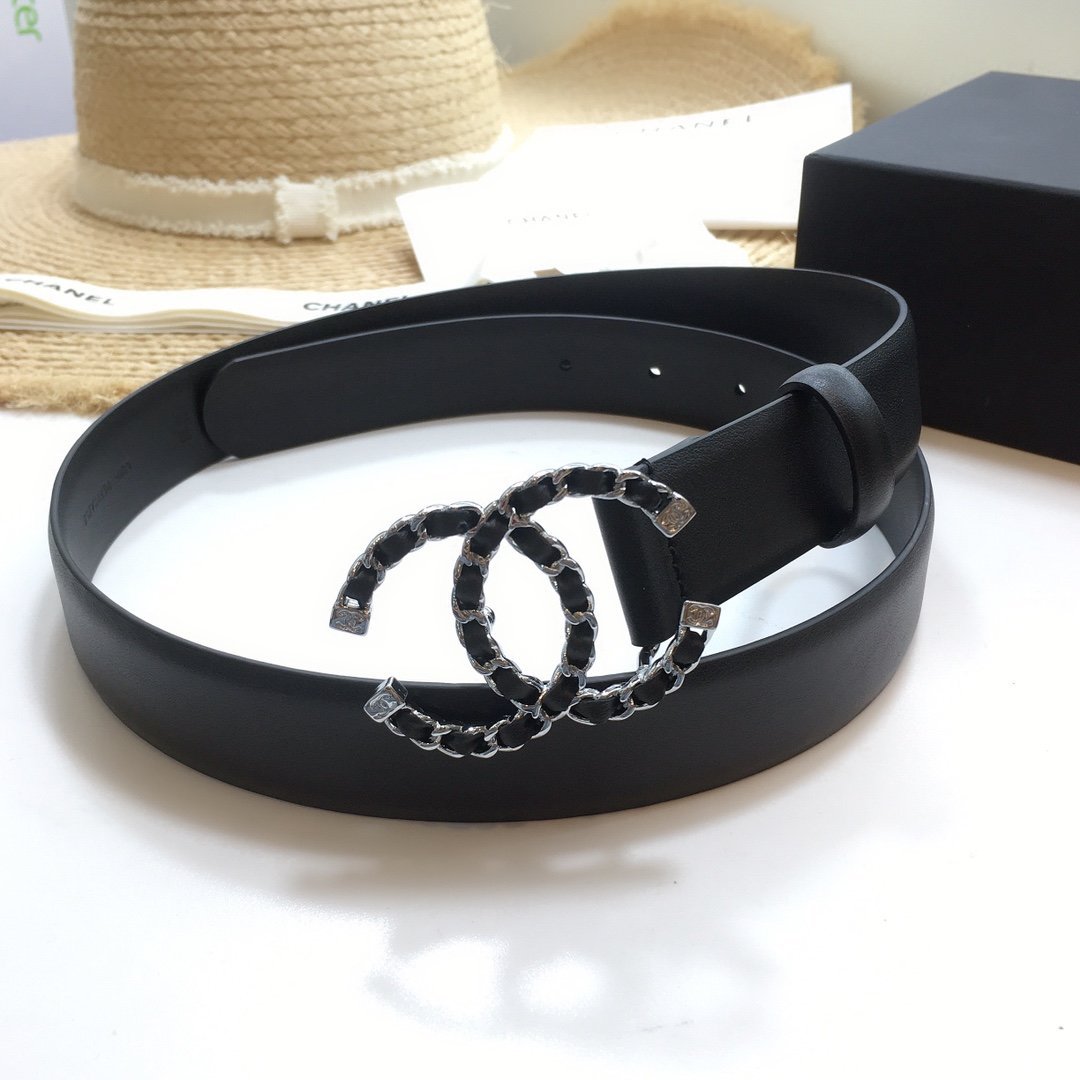 Chanel Belt With Double C Buckle Black with Silver mix Black Hardware Women Belt - Image 2