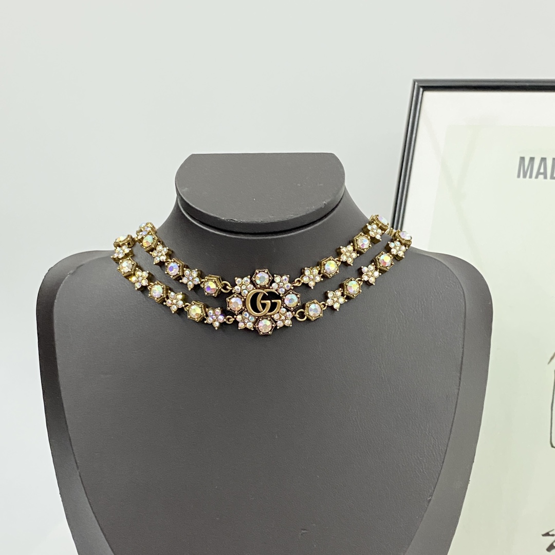 Gucci Jewelry Necklace Cool colorful diamond double crystal necklace