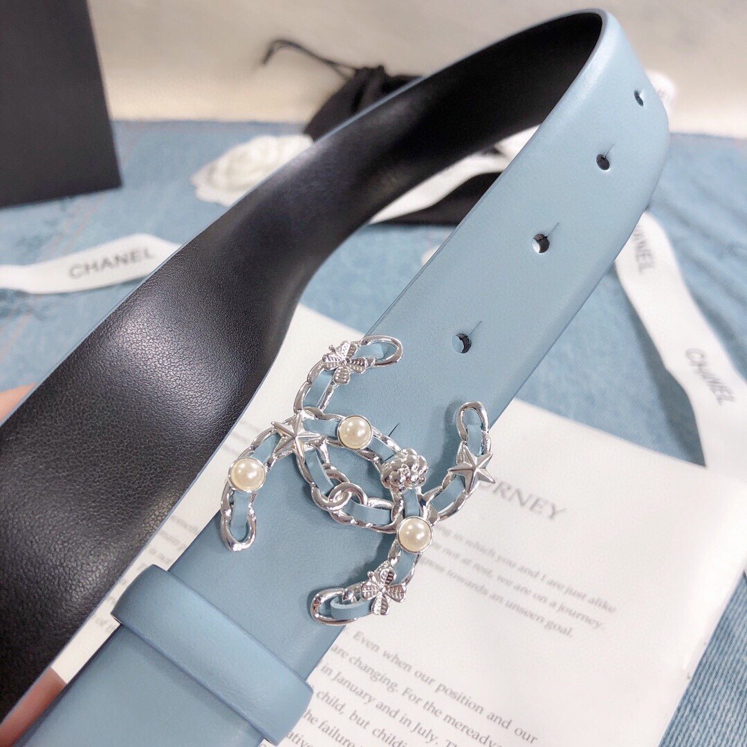 Chanel Belt With Double C Buckle Light Blue Silver Toned Hardware Women Belt - Image 2