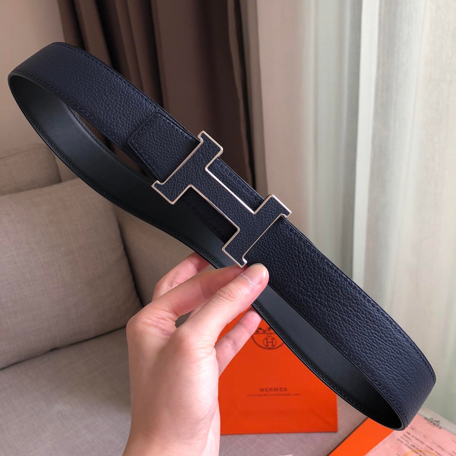Hermes H Guillochee Belt Buckle Reversible Strap Black For Women, Women Belt - Image 2