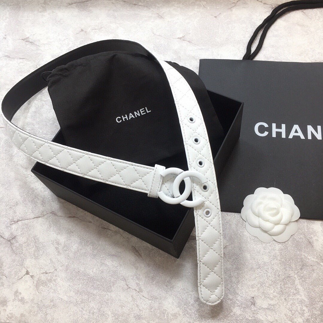 Chanel Belt Quilted With Double C Buckle White With White Hardware Women Belt - Image 2