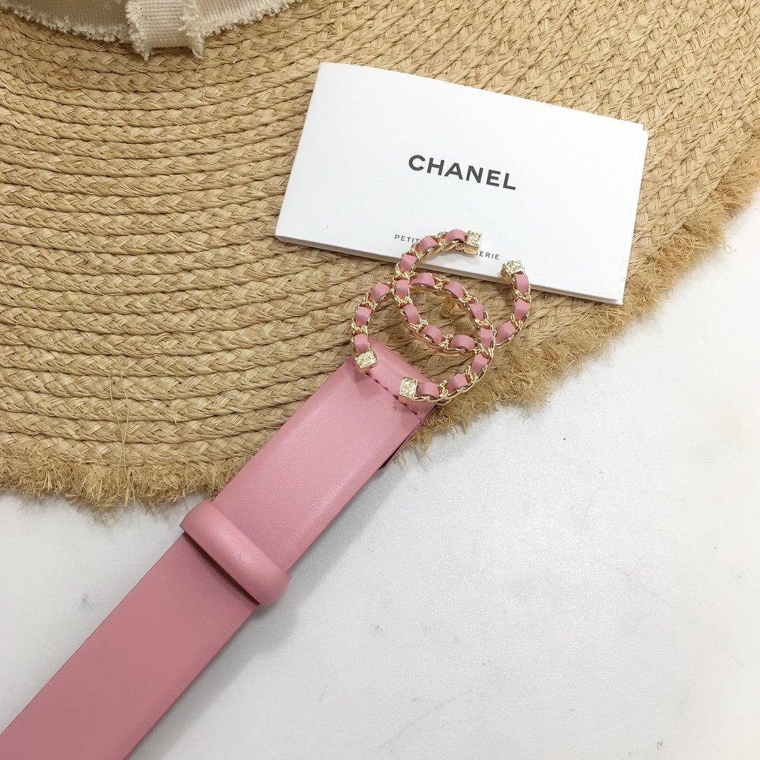 Chanel Belt With Double C Buckle Pink with Gold mix Pink Hardware Women Belt - Image 3